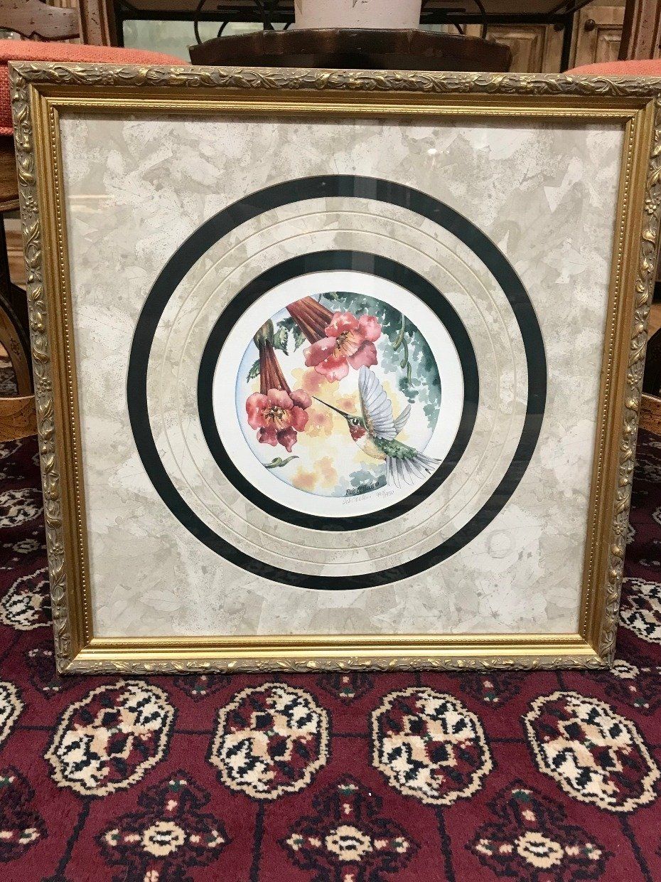 Artist Signed Deb Collins Hummingbird + Trumpet Flower No.997/1950 Watercolor Pring