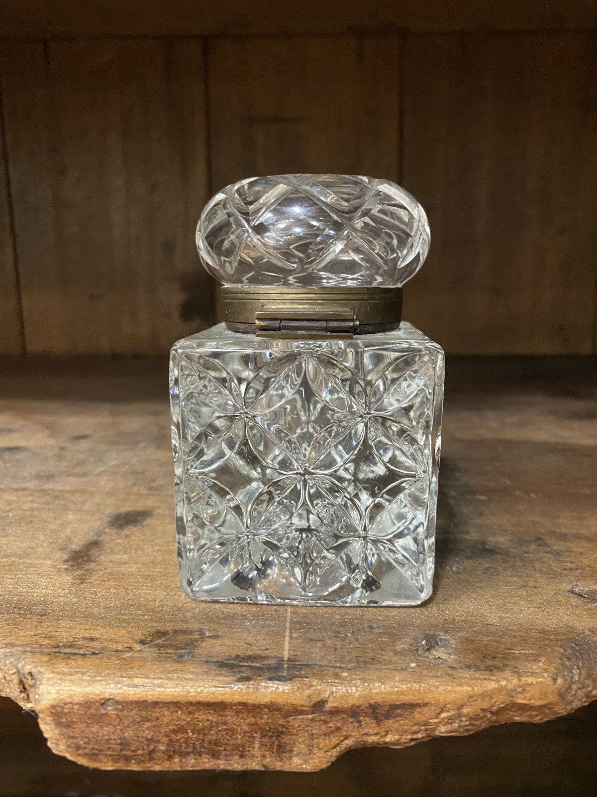 Nice Clear HEAVY Antique Molded Glass Inkwell 3