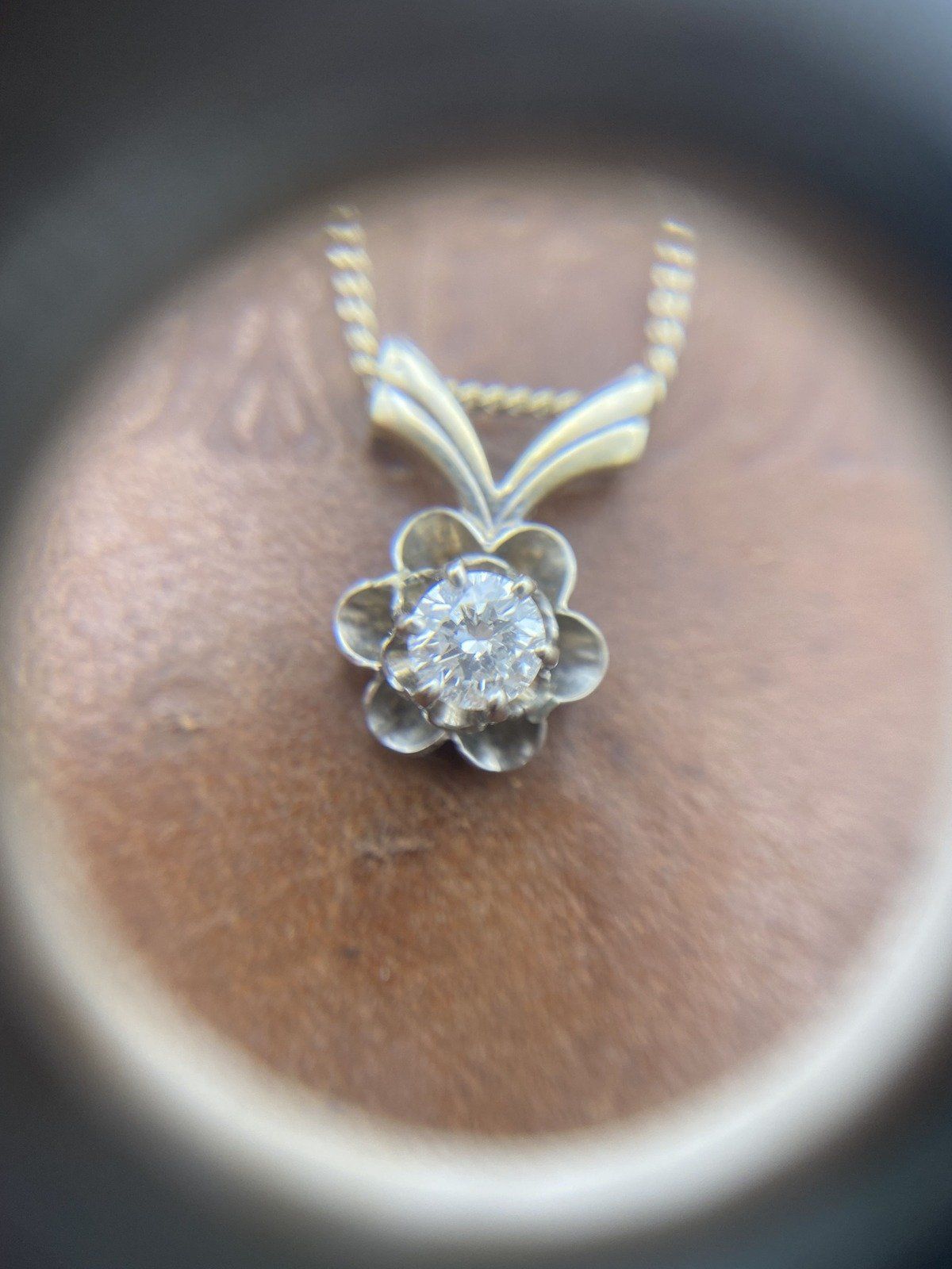 Antique 14k White Gold .25ct Diamond Buttercup 18 Necklace 4