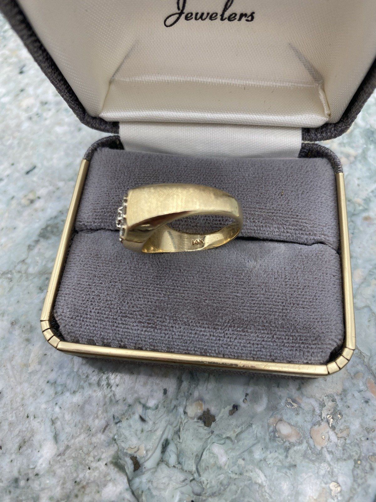 Men's Dapper 14k Gold .7ctw Diamond Cluster Ring w Bright Gold Brushed Shoulder Texture 3