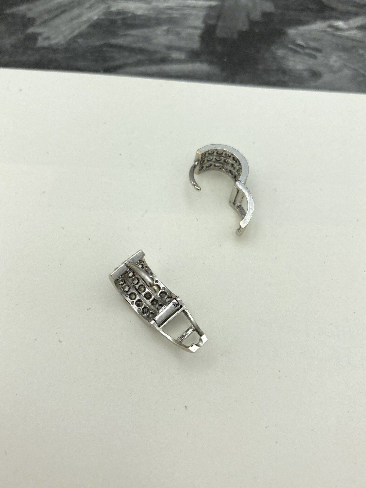 14k White Gold Trio Channel Pave Cubic Zirconia Huggie Hoop Earrings 3