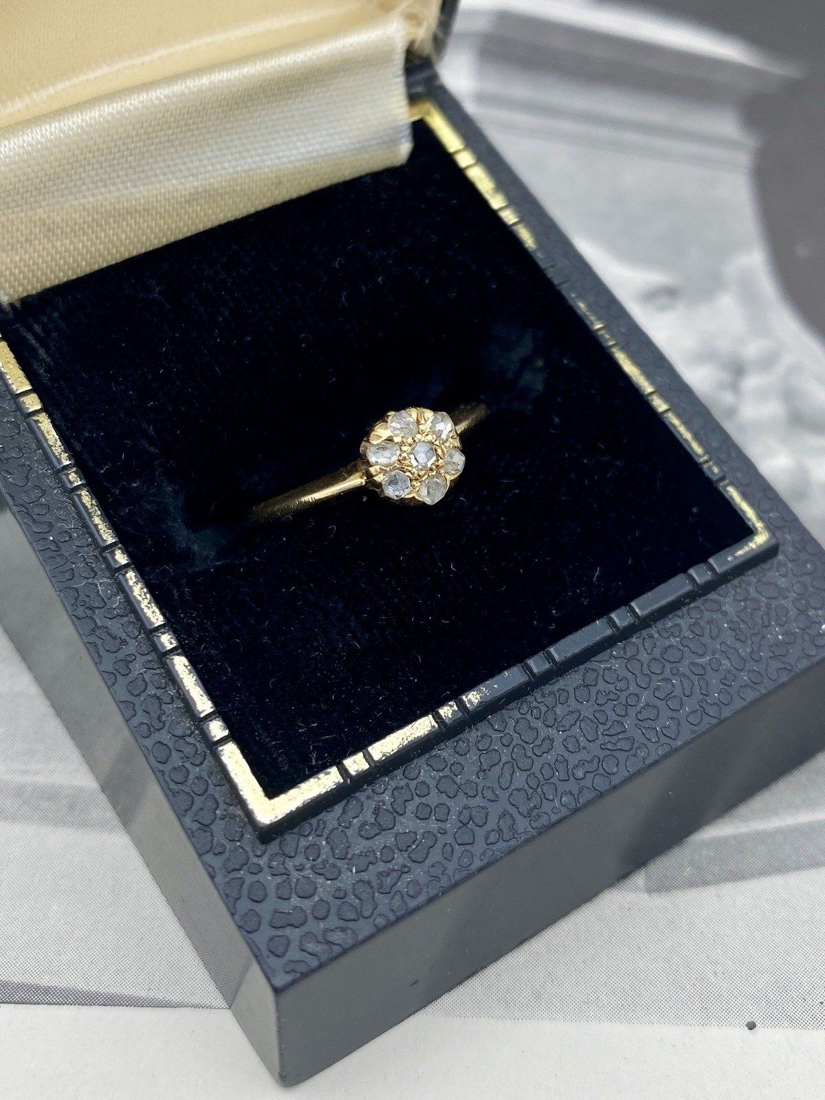 *RARE* Antique Victorian14k Gold Rose Cut Diamond Flower Cluster Ring #2218 9