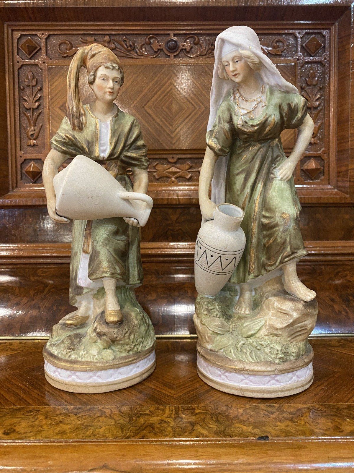 Japanese Bisque Porcelain Bohemian Statuettes 13H
