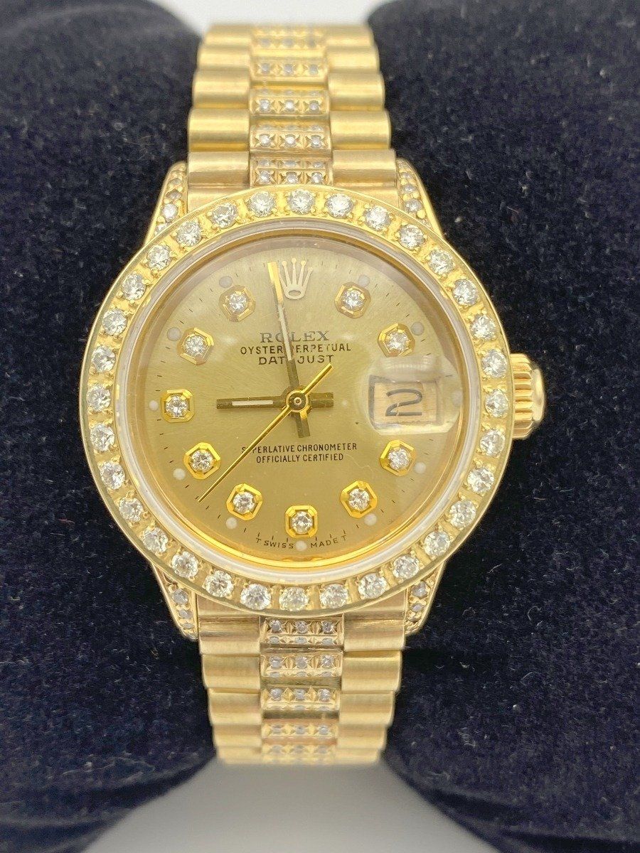 Ladies Rolex Date Just 18k Yellow Gold 3ctw Diamond 3