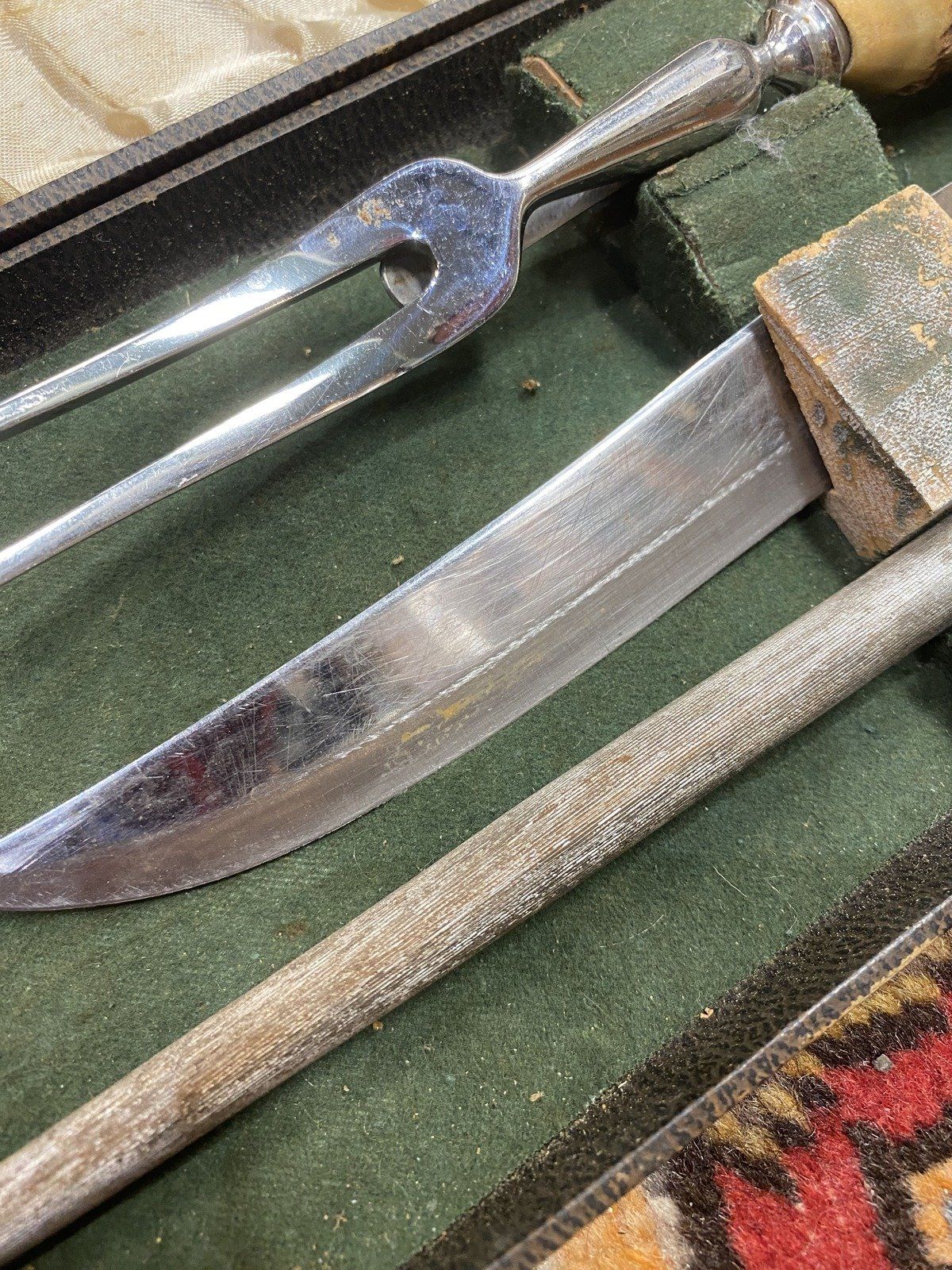 Antique Stag Handle Carving Set w Original Box 6