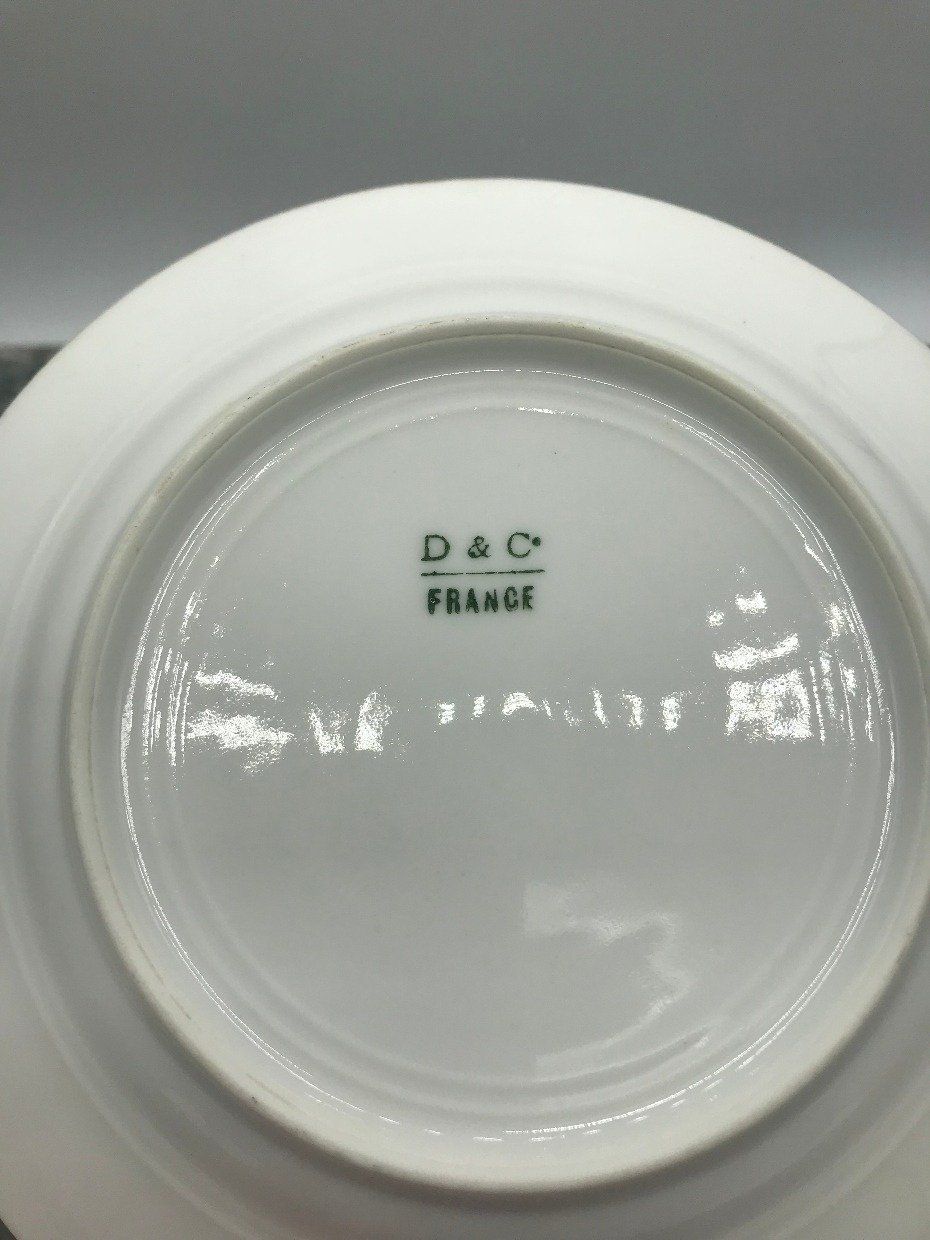 4pc Regal Atq. Limoges Bone + Gold Rim China Dessert Plates w Old English Scripted Monogram 3