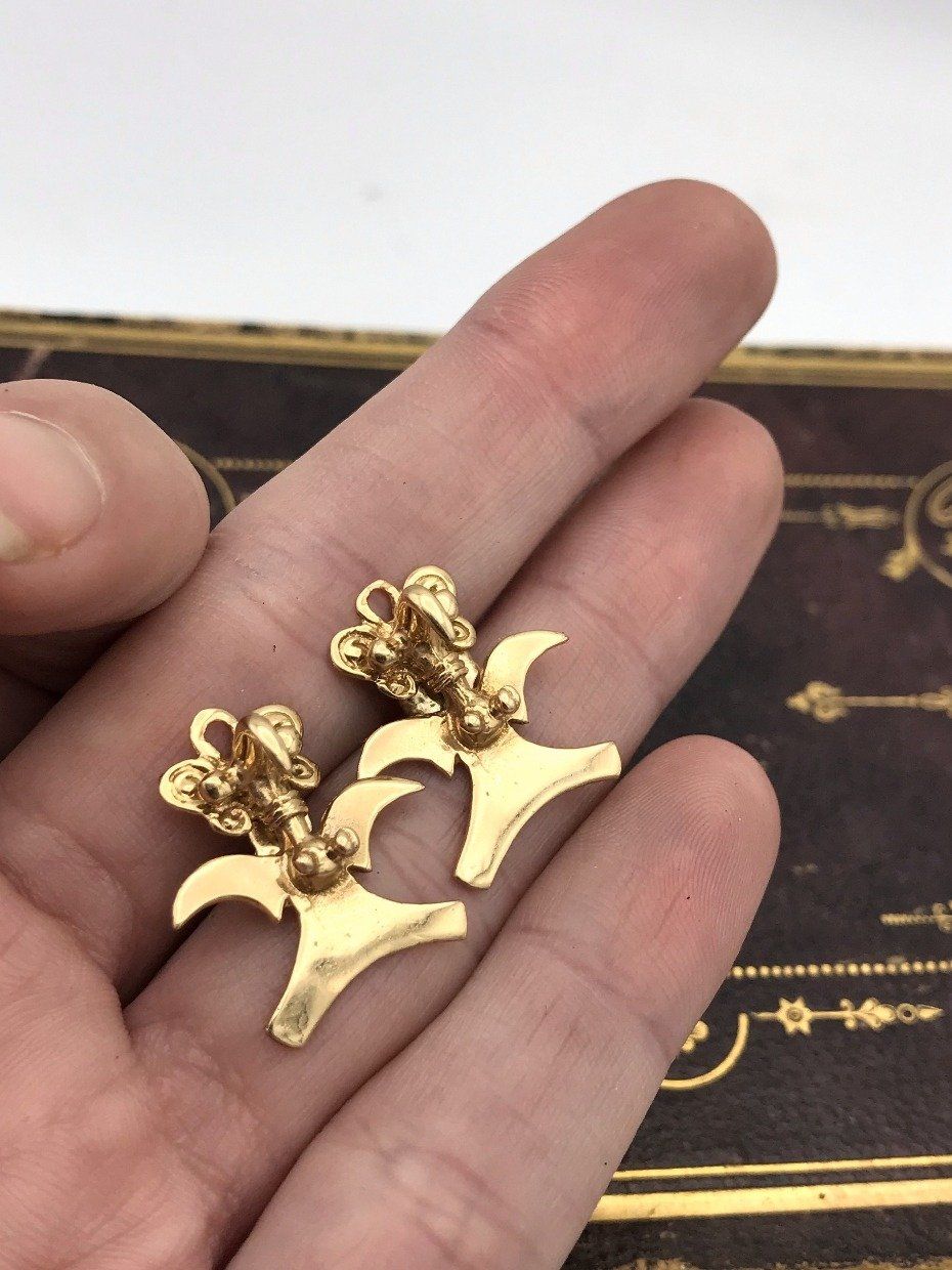 Vintage 14k Gold Cauca Bird Mayan Aztec Earrings 4