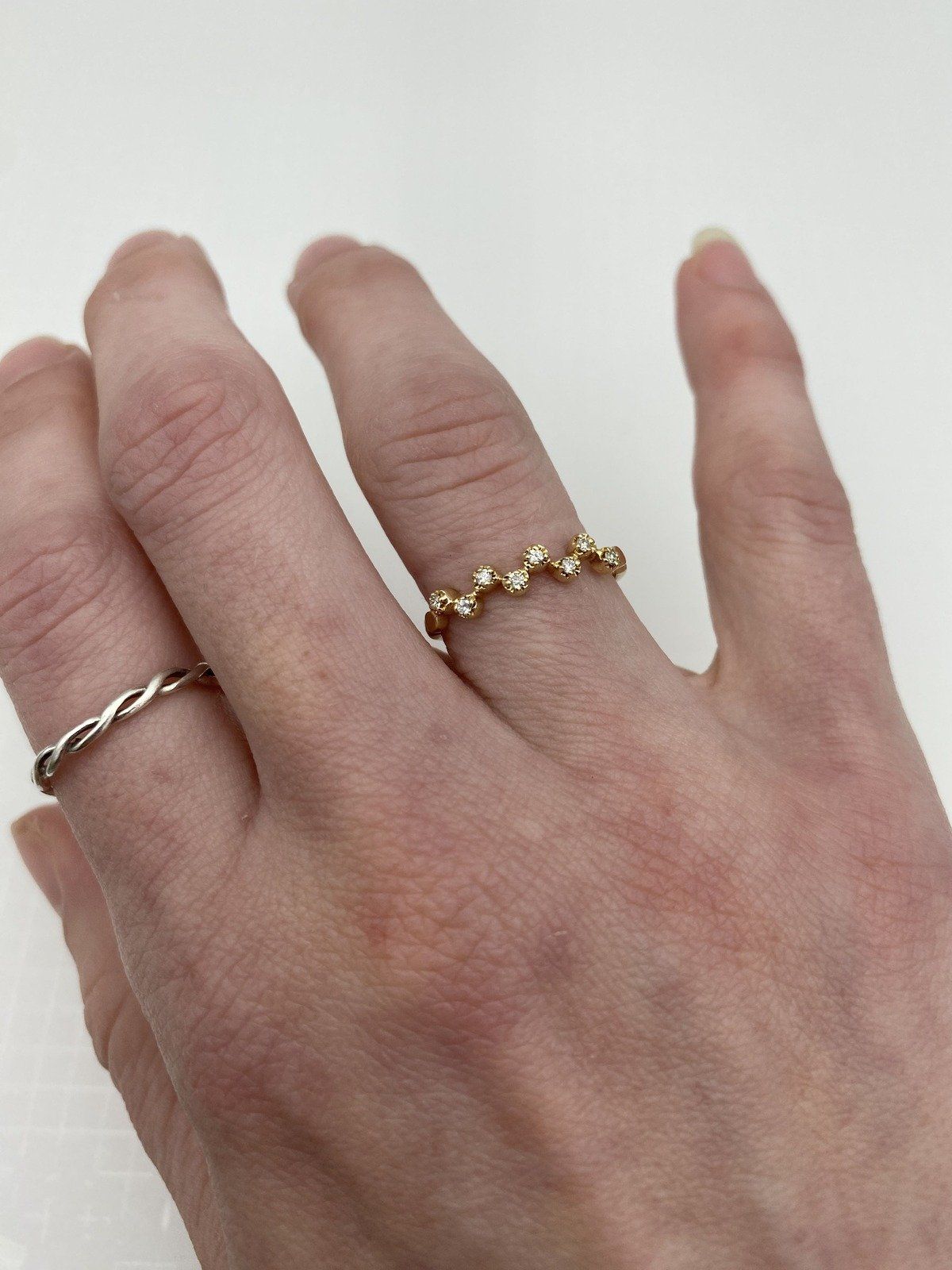 Adorable 10k Gold Chevron Pave Diamond Stackable/Engagement Ring Band 4