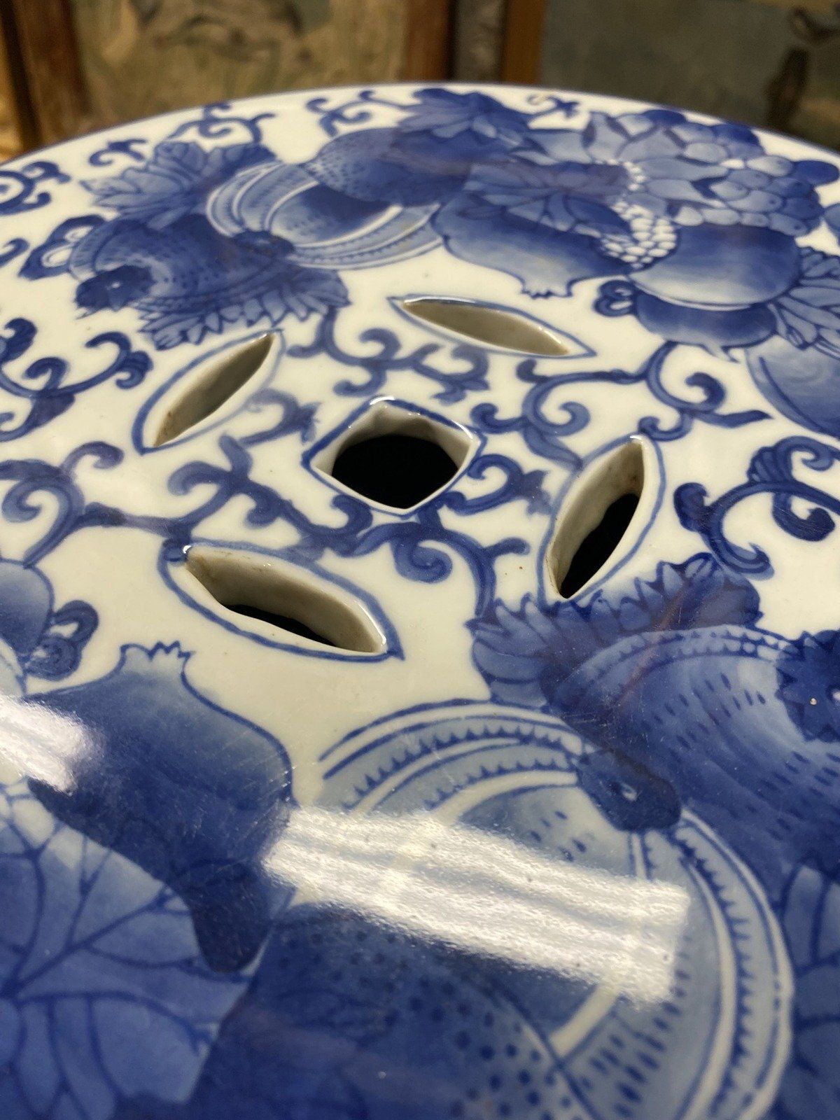 Chinoiserie Blue + White Porcelain Plant Stand/Garden Stool 3
