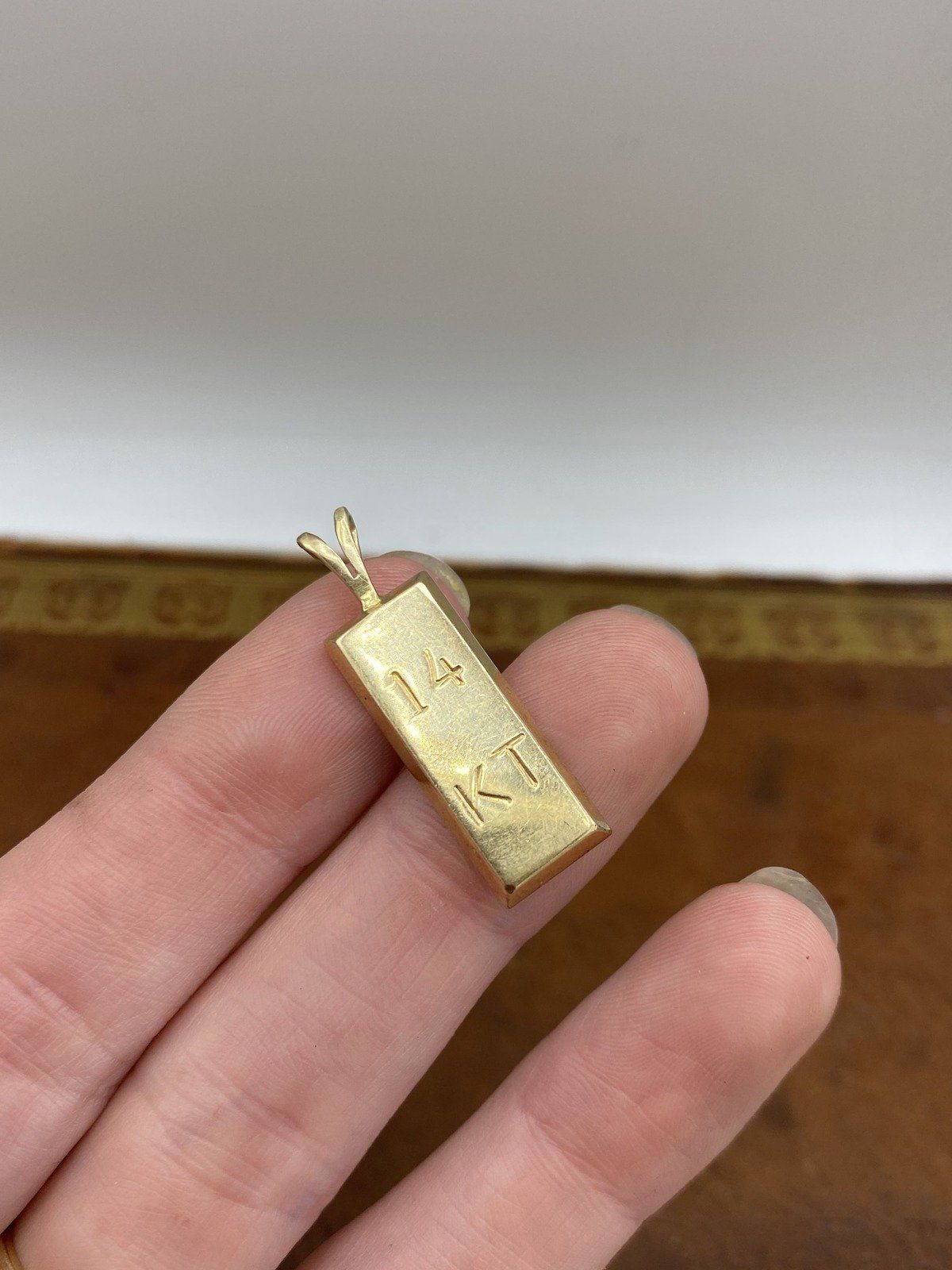 14k Solid 8.5g Gold Ingot Bar Drop Pendant 3