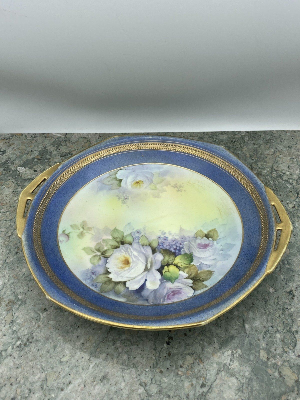 Noritake Salt Glaze + Rose Gilt Rim Handled Plate