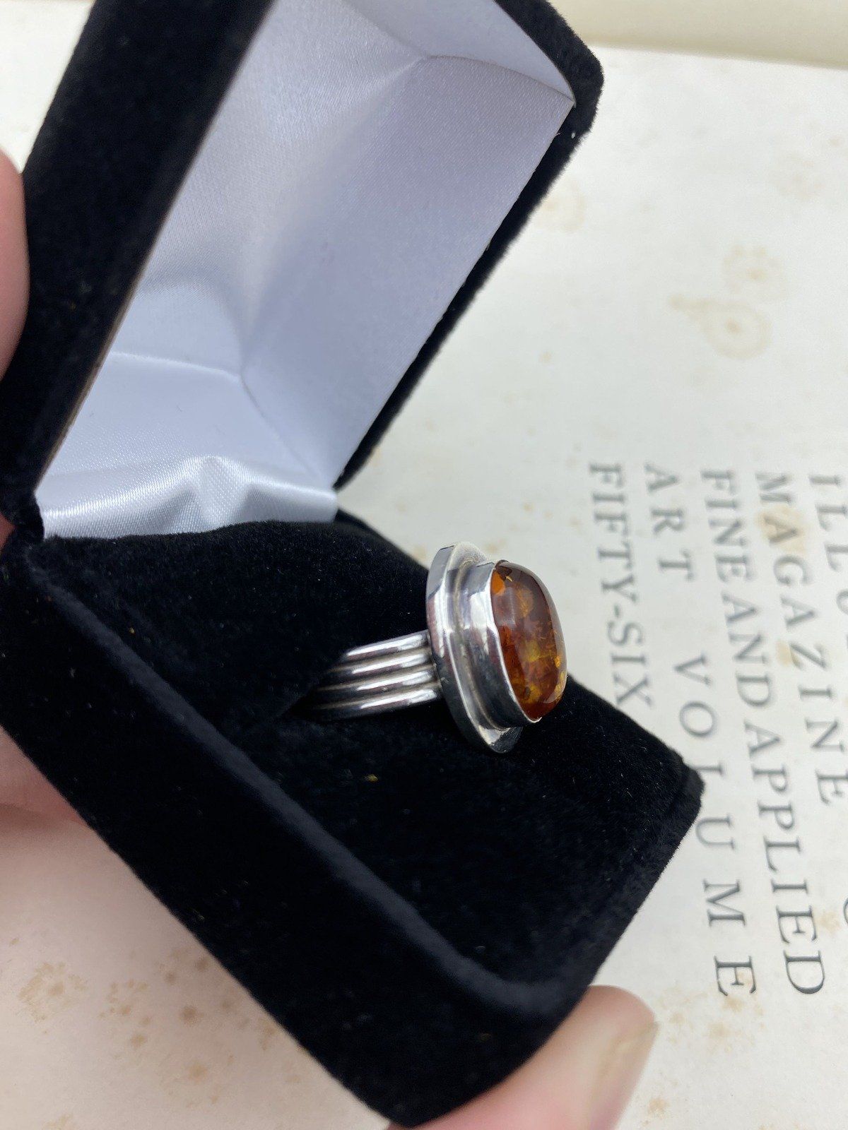 Sterling Silver NV Made Amber Ring w Stacked Wide Band 2