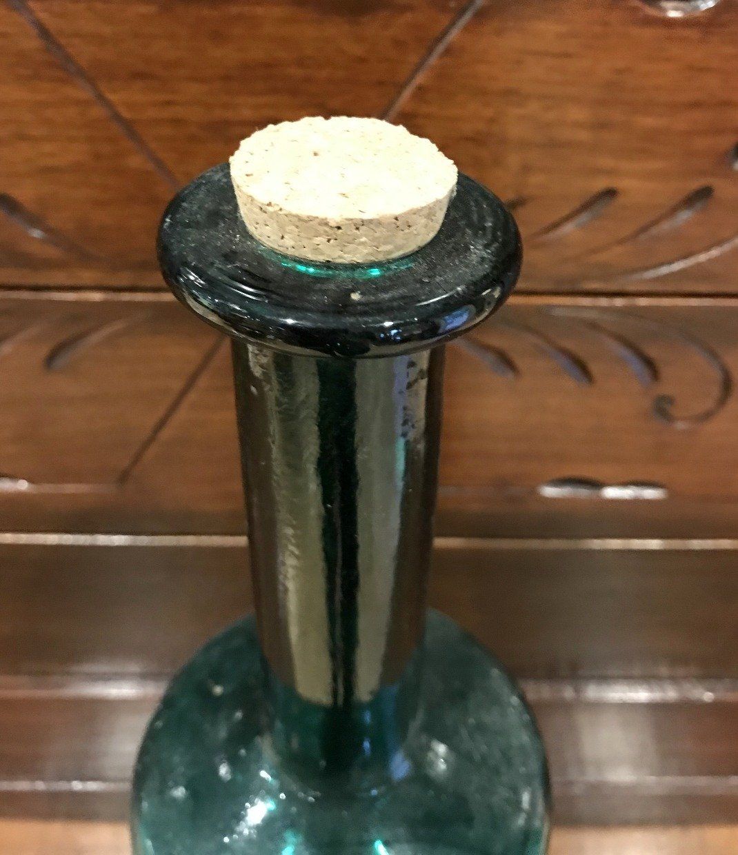 Spanish Aqua Glass Decorative Bottle w Cork 2