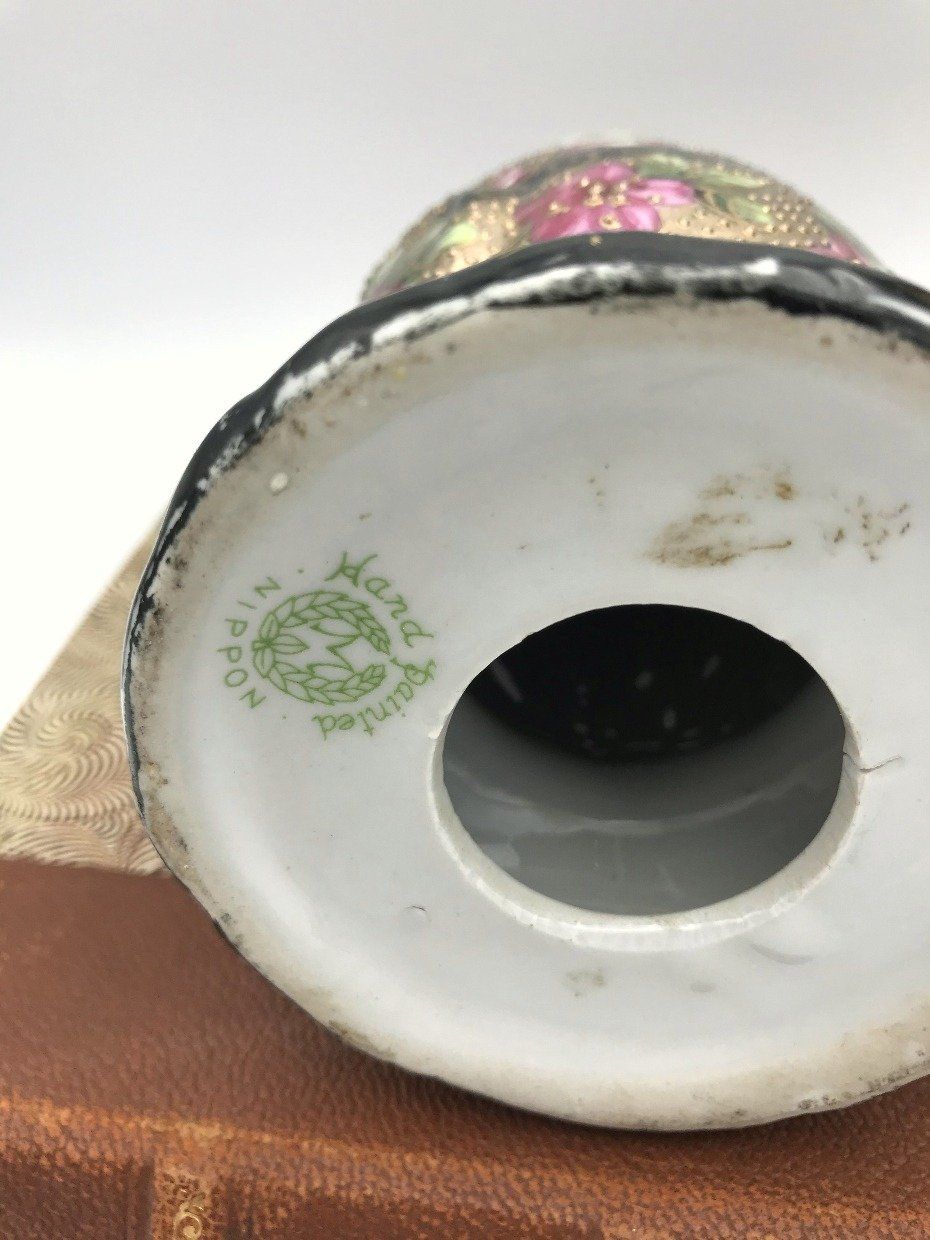 Pair of Stunning Nippon Hand Painted Floral Grommet Hat Pin Holders/Shakers 3