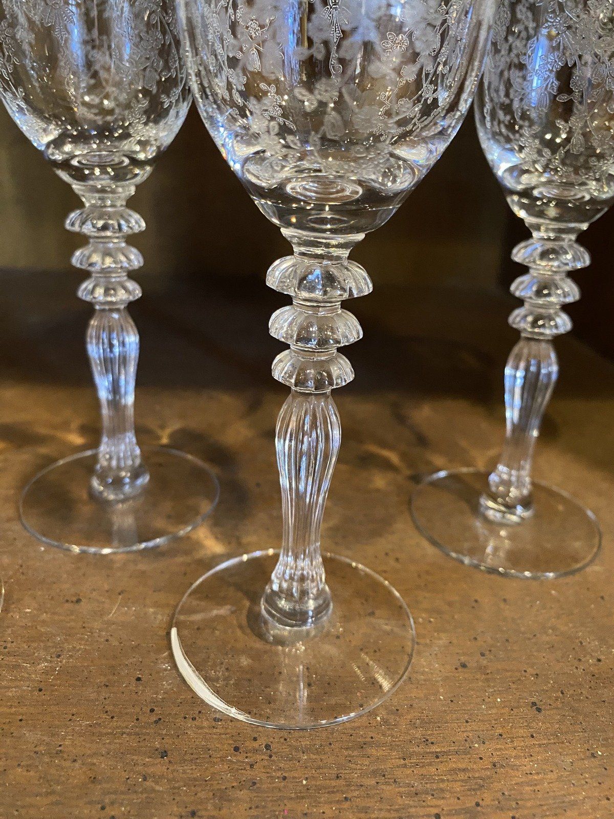 Set of 4x Delicately Etched Floral Sherry Wine Stems 4