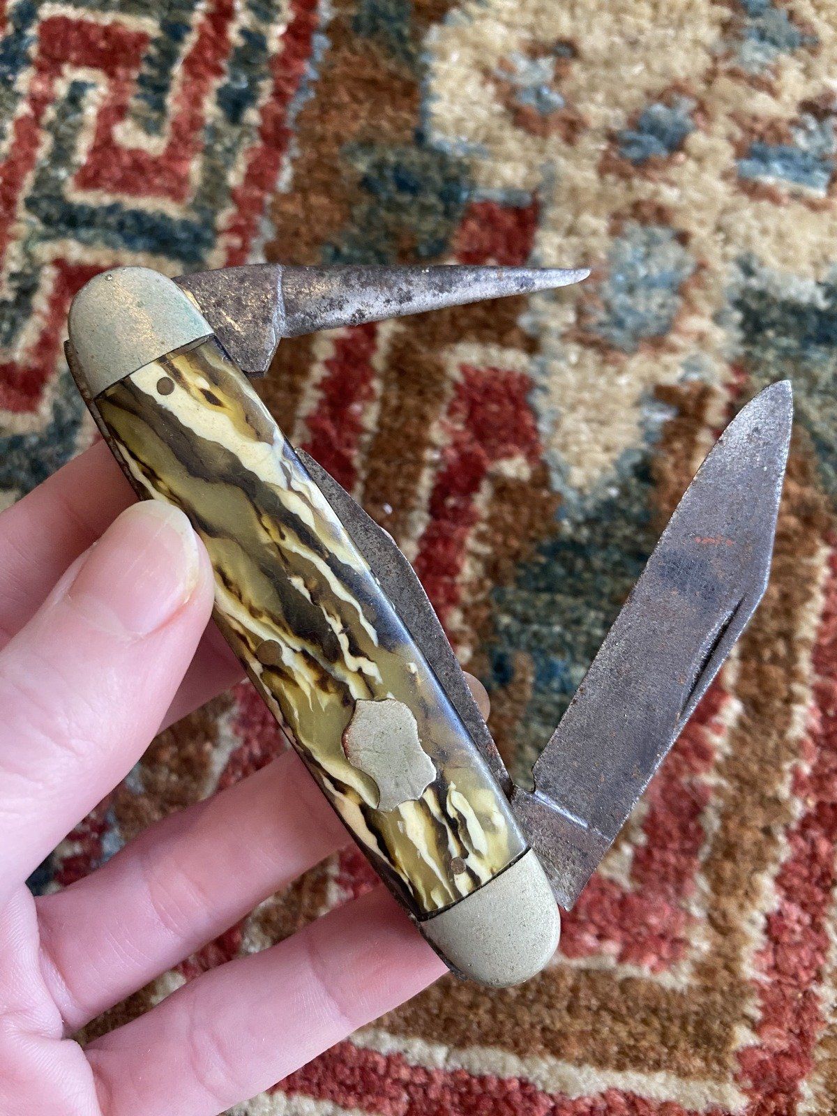 Vintage c.1930s Imperial Camo Celluliod 3 Blade Pocket Knife 4