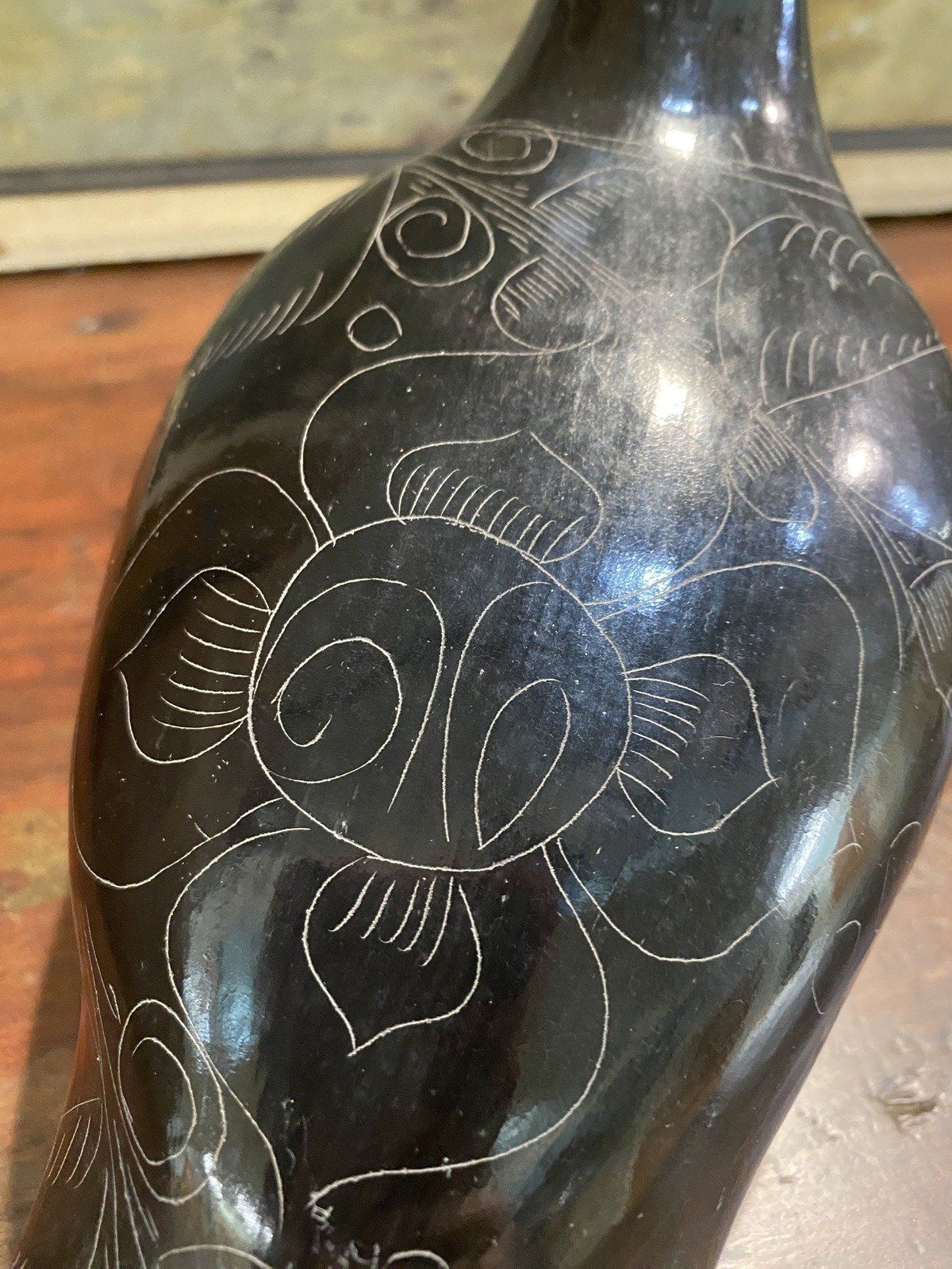 XL Signed Black Ceramic Clay Mexico Pottery Bird 2