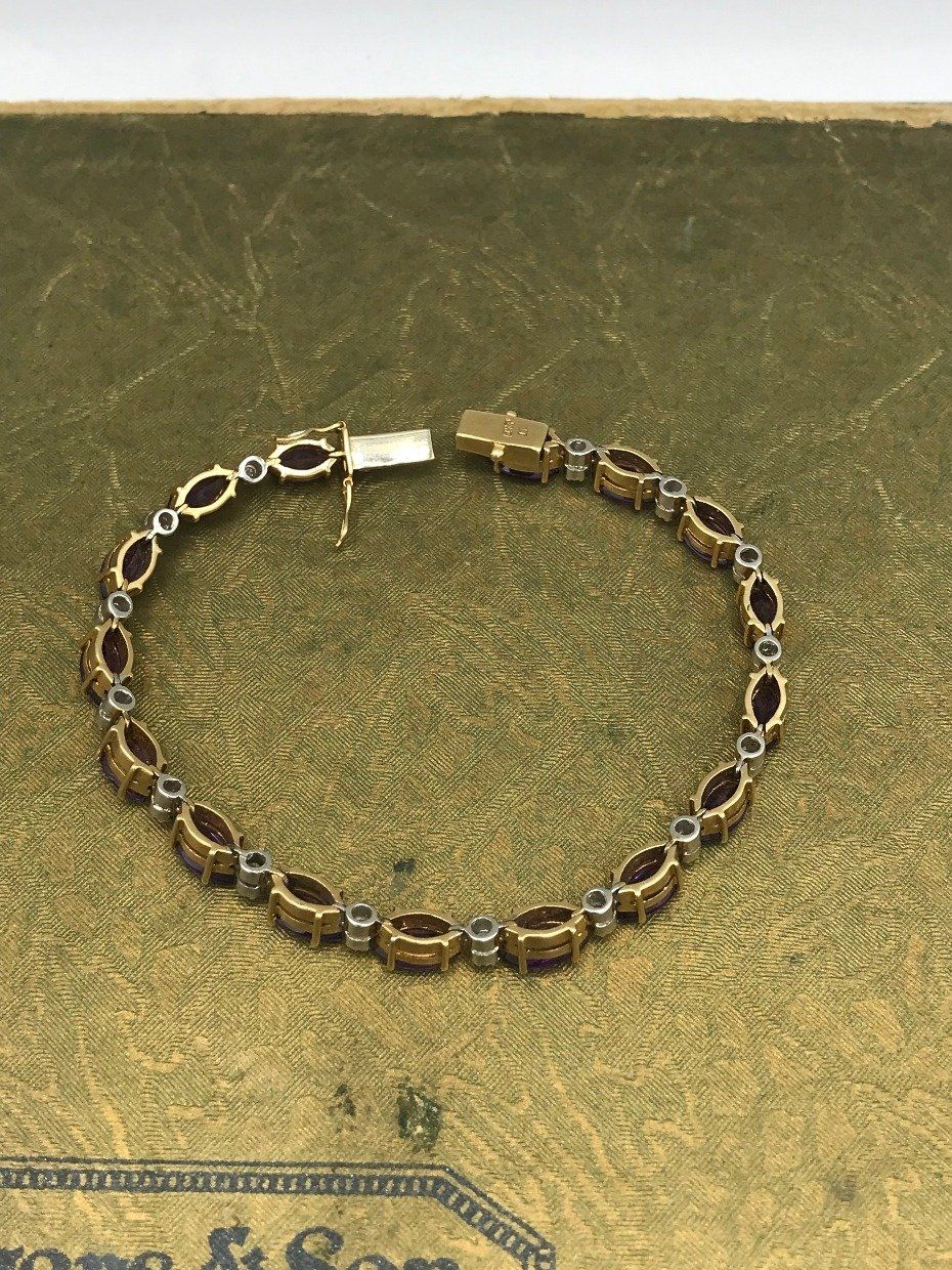 14k Gold Marquise Amethyst + Diamond Spaced Tennis Bracelet 2