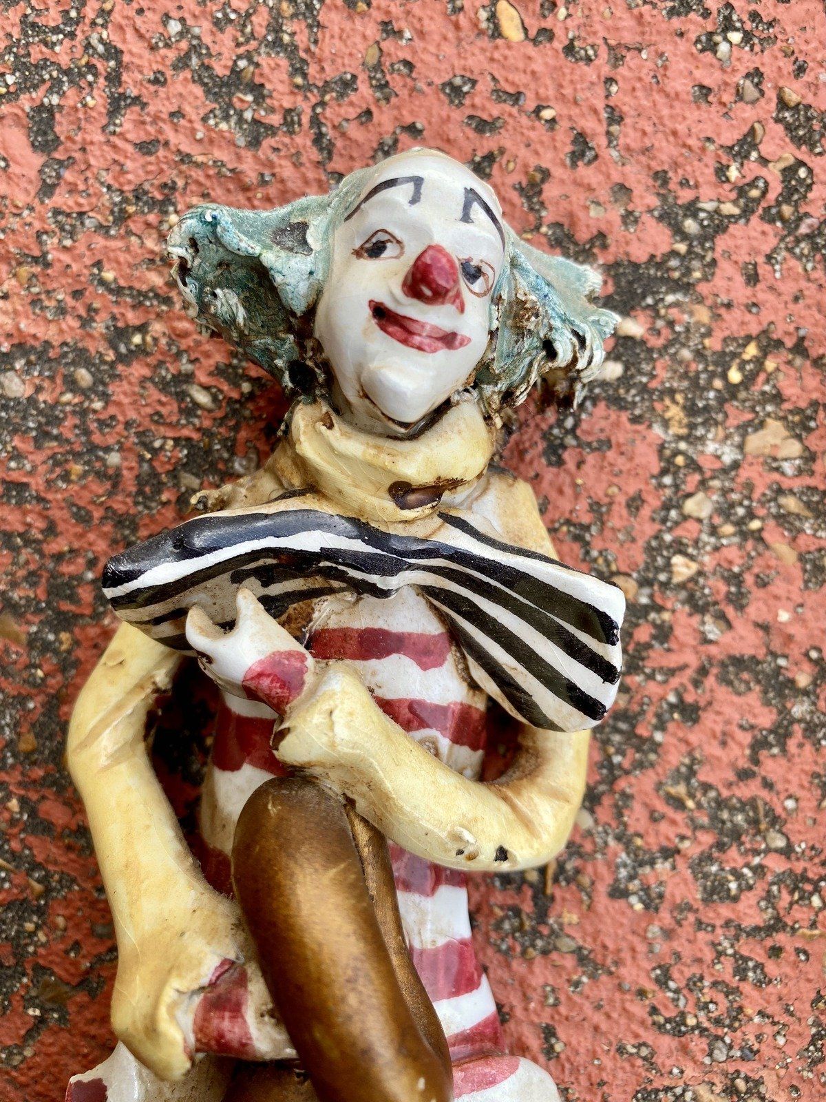 Pair of Vintage Handmade Pottery Painted Hobo Pucci Style Clown Scluptures 3