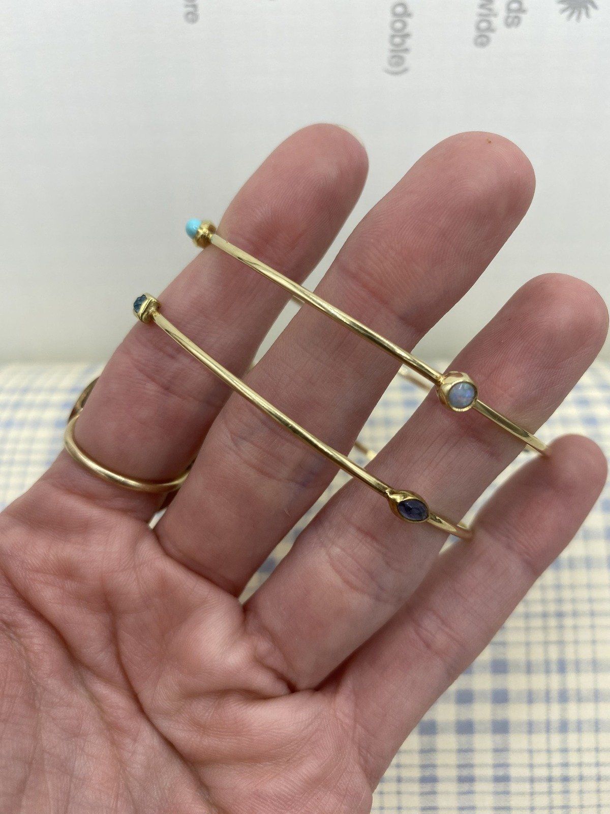 14k Gold Bezel Gem Candy Stackable Wire Bangle Bracelet 5