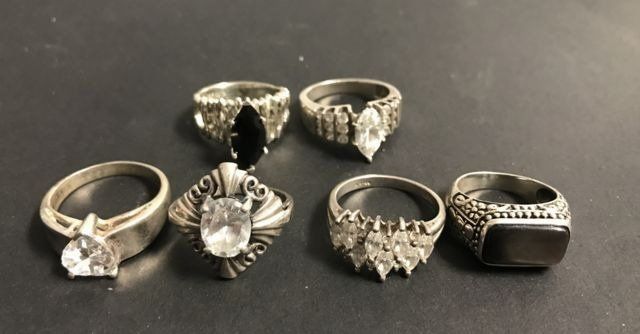 Six .925 Sterling Rings with Stones