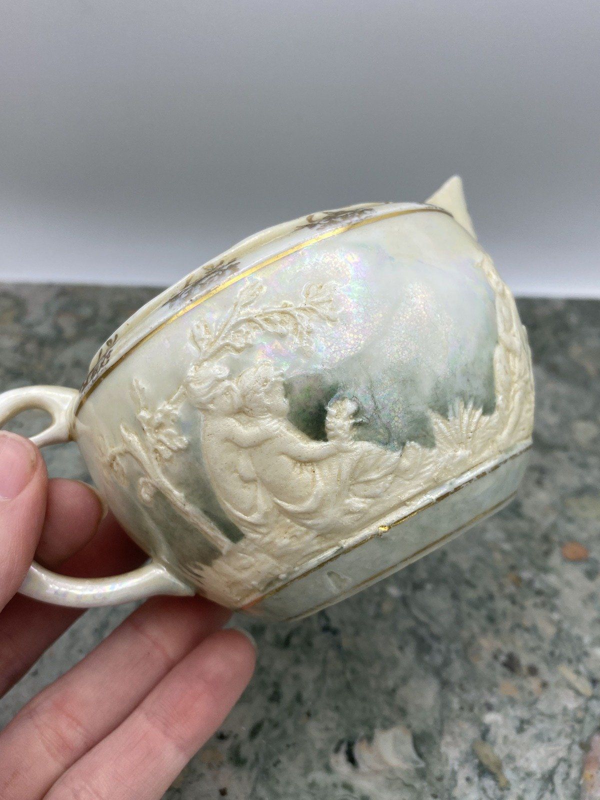 Opalescent Lusterware Figural Cherub Creamer 4