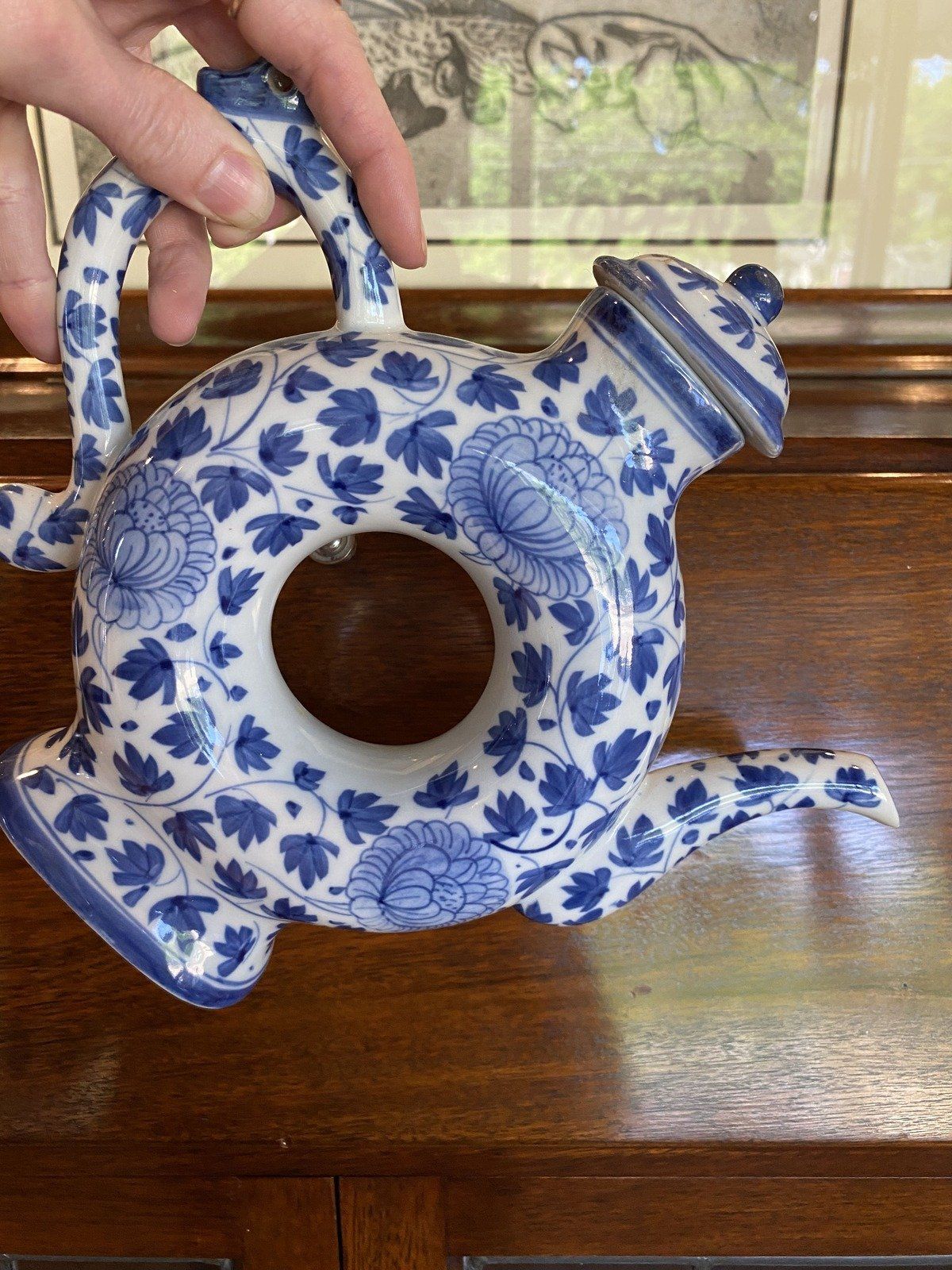 Striking Vintage Thai Blue + White Hollowed Center Porcelain Teapot 8