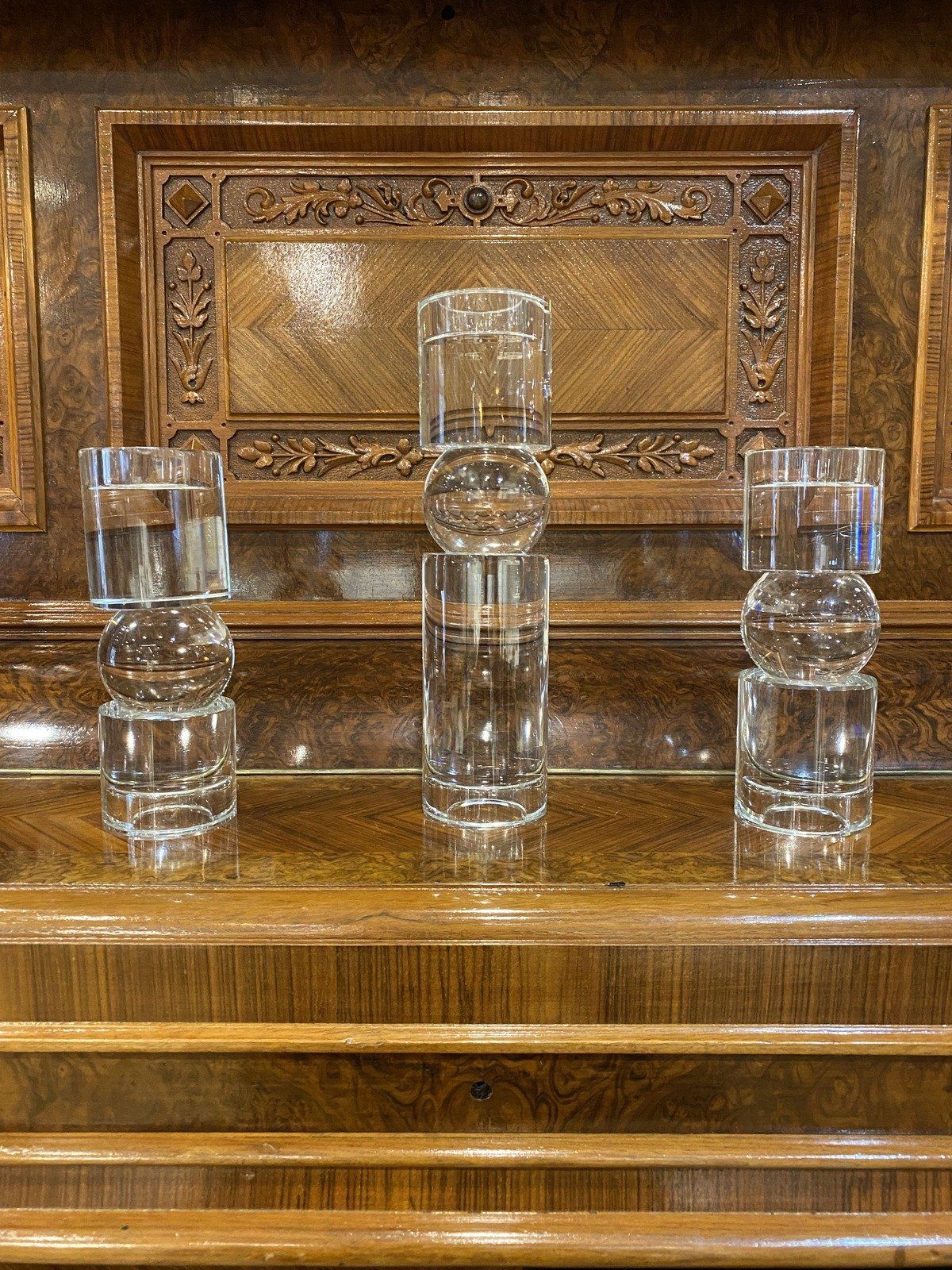 Modernist Minimal Clear Glass 3pc Candleholder SET 5