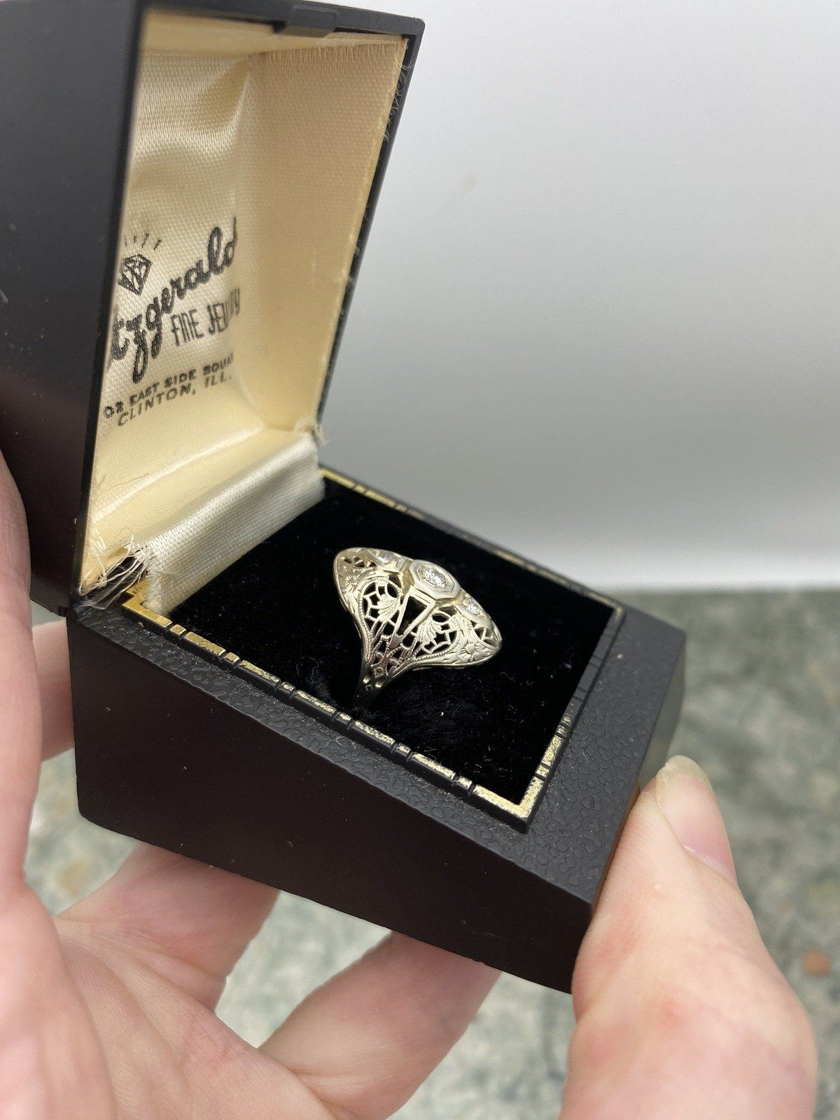 Antique 14k White Gold Domed Filigree Diamond Engagement Ring 3