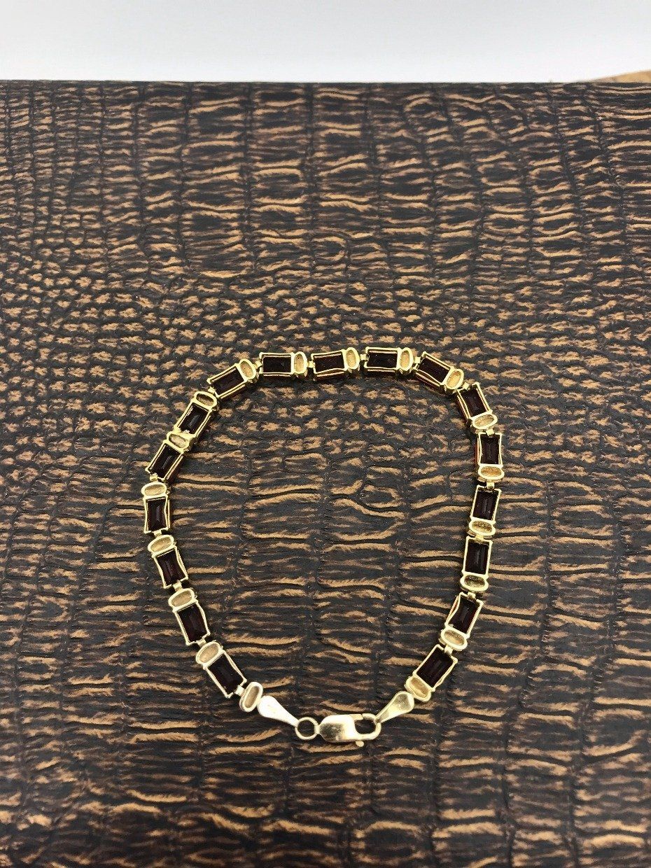10k Gold Emerald Cut Garnet Tennis Bracelet 3