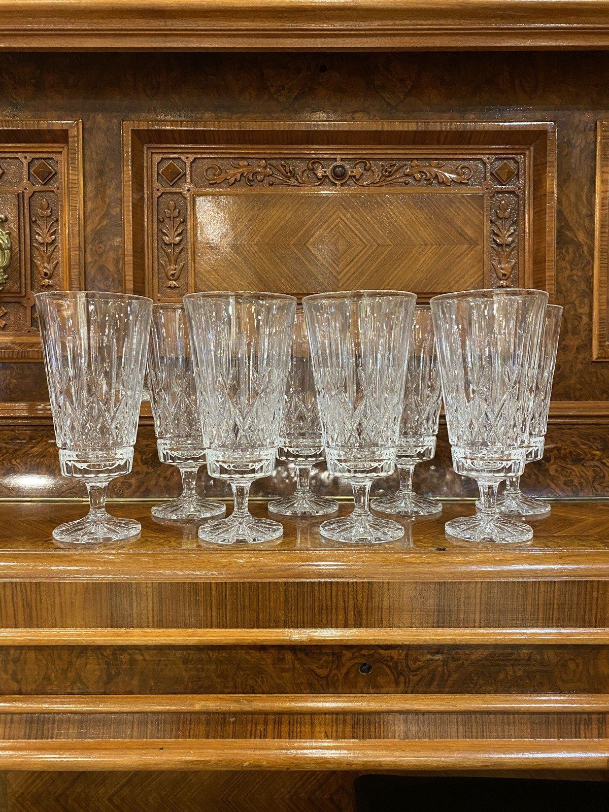 Set of 8x Glass Pressed Stemmed Water Glasses 2