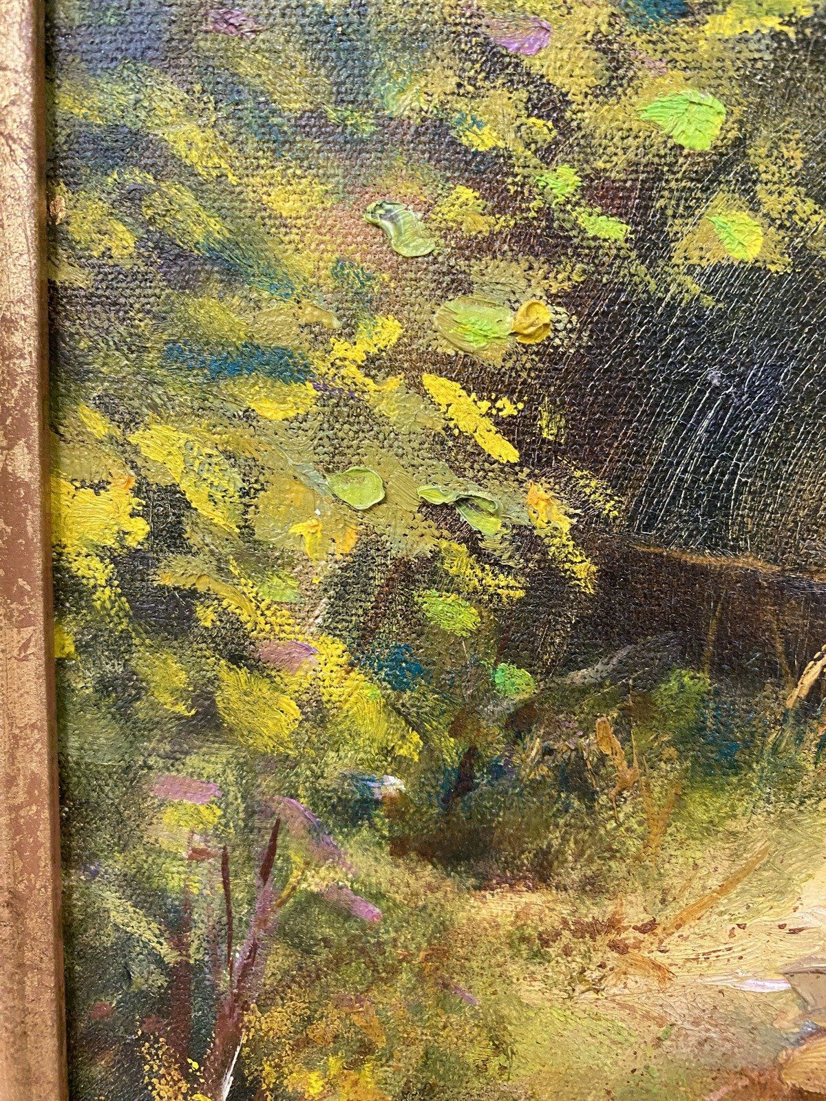 MS Artist Signed Original Greg Cartmell Impressionistic Stream w Heron Framed 22x18 Oil Painting 3