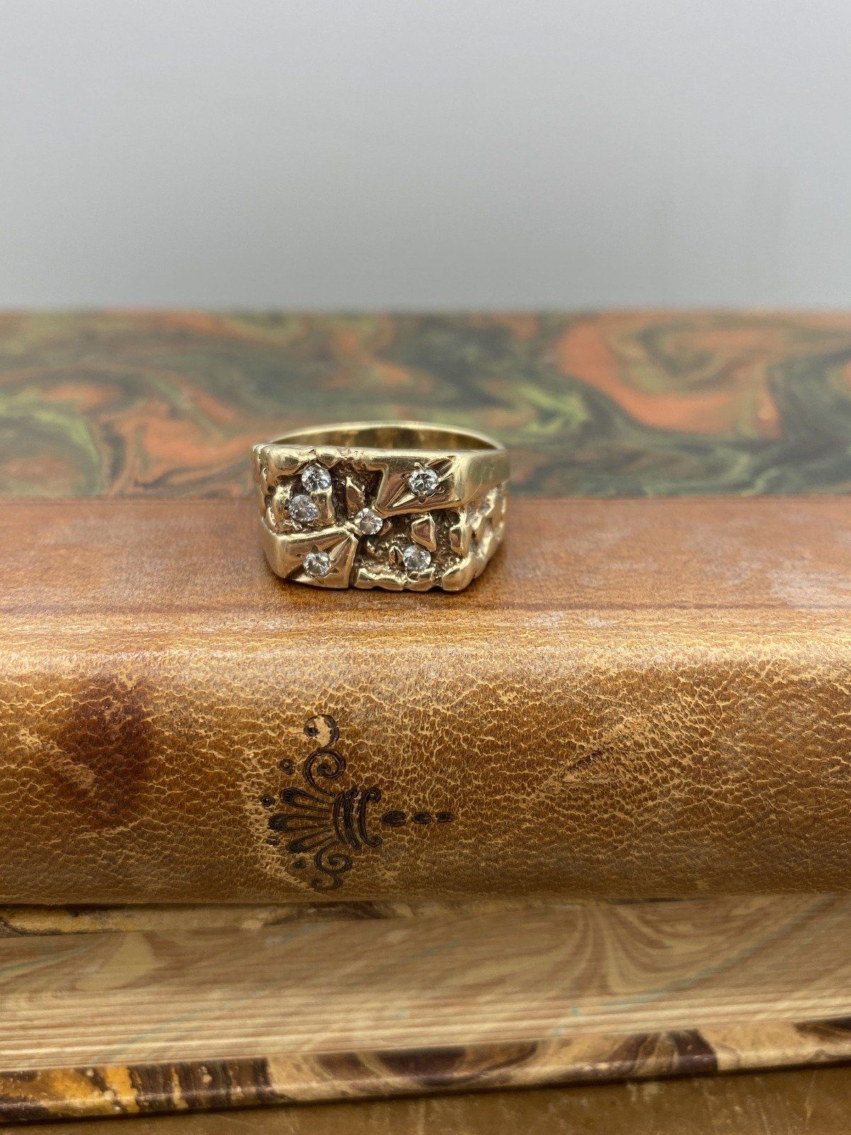 Unique Men's Freeform 14k Gold Modern Art Diamond Nugget Ring 4