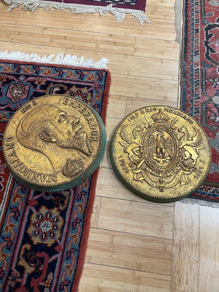 Pair of Gilt Painted Gold Coin Wall Plaques