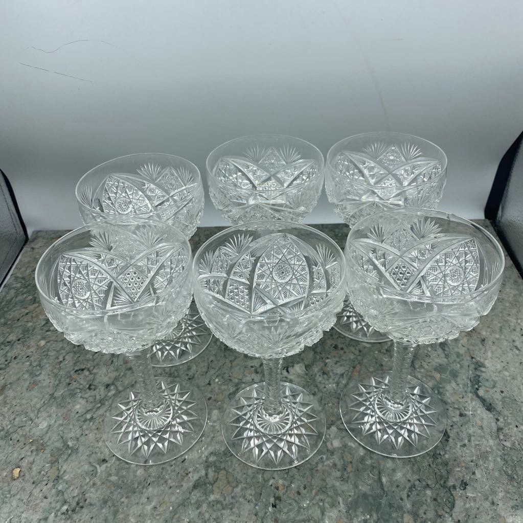 6 Cut Crystal Wine Glasses 566