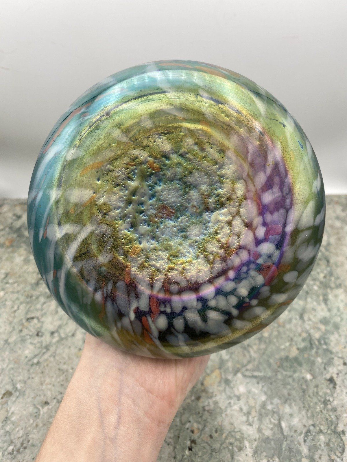Bohemian Art Glass Czech Rindskopf Squat Base Glass Blown Colorful Vase 7
