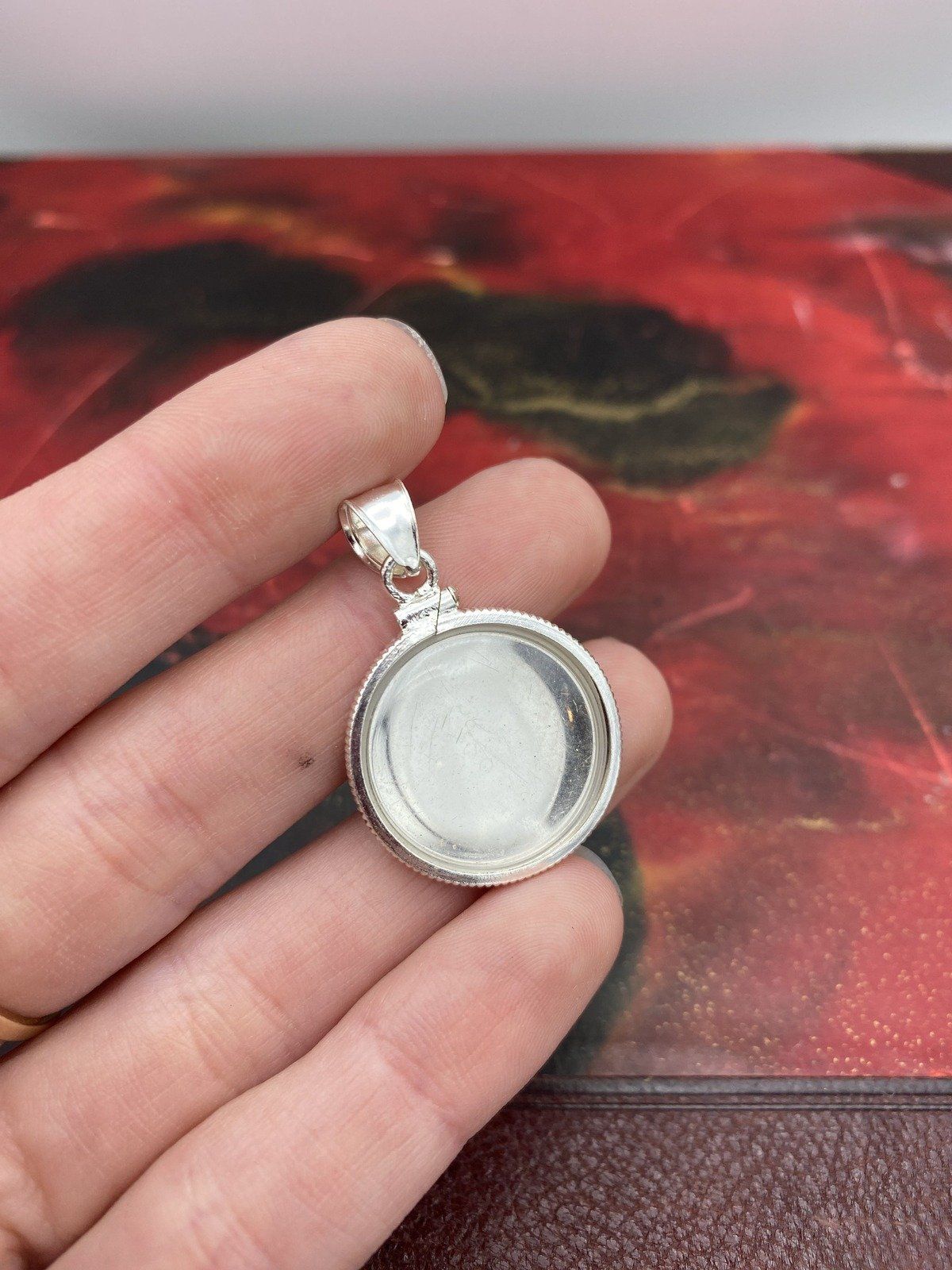 Sterling Silver Open Face Bezeled Photo Locket Pendant 3