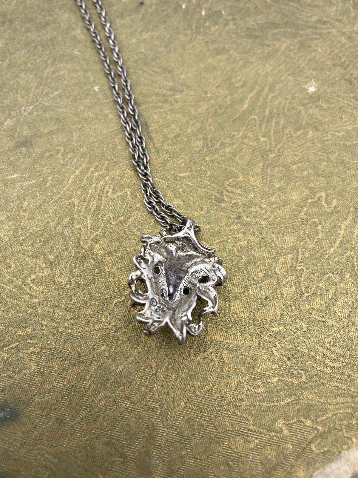 Vintage Artist Signed Sterling Silver Figural Aries Ram's Head Necklace 18L 5