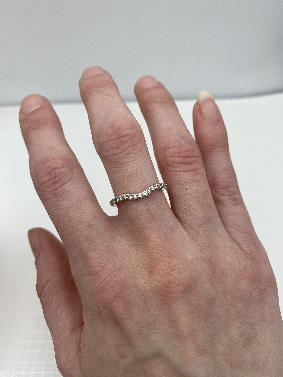 14k White Gold Pave Diamond Ring Guard w Rounded Dip 9