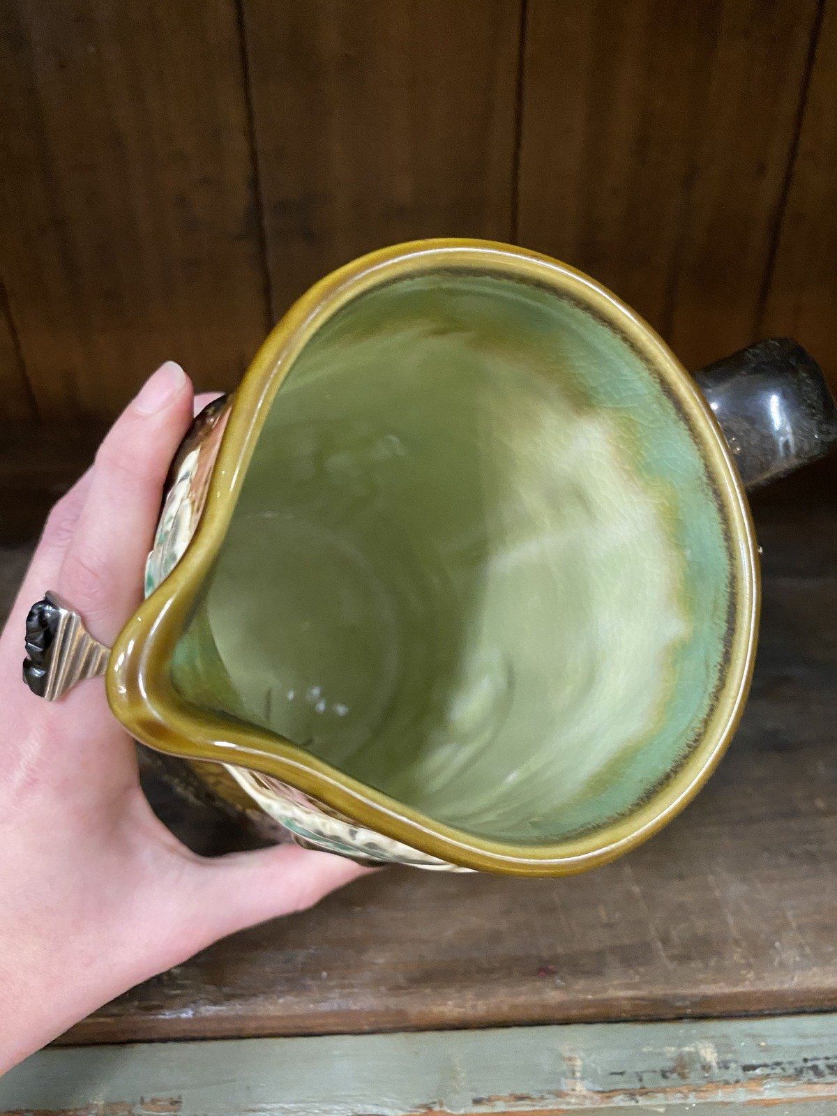 Antique Glazed Ceramic Hunter's Forest Majolica Pitcher 8