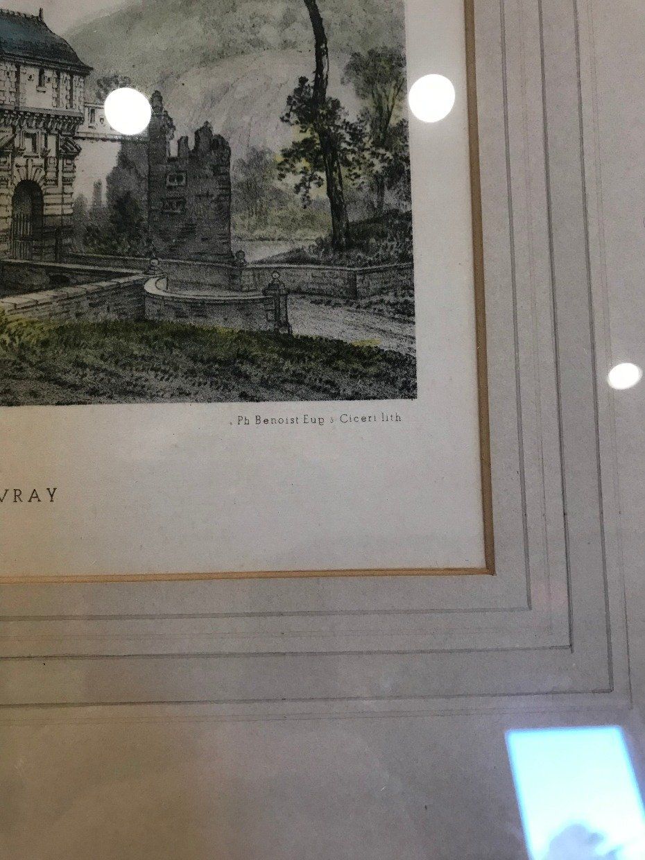 Two Toned Gilt Framed Colored Lithograph Chateau De La Foret-Auvray 4