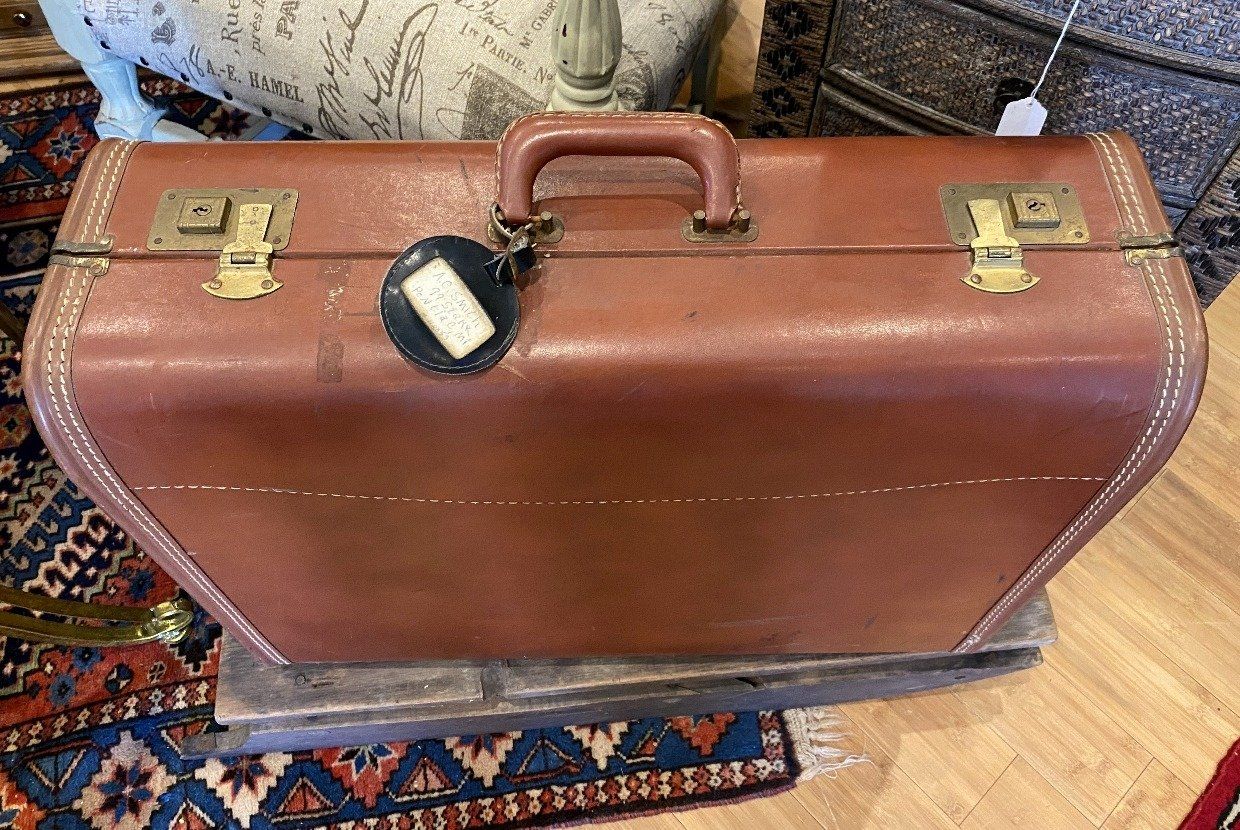 1950s Vintage Leather Suitcase (Locked) 18x24 2