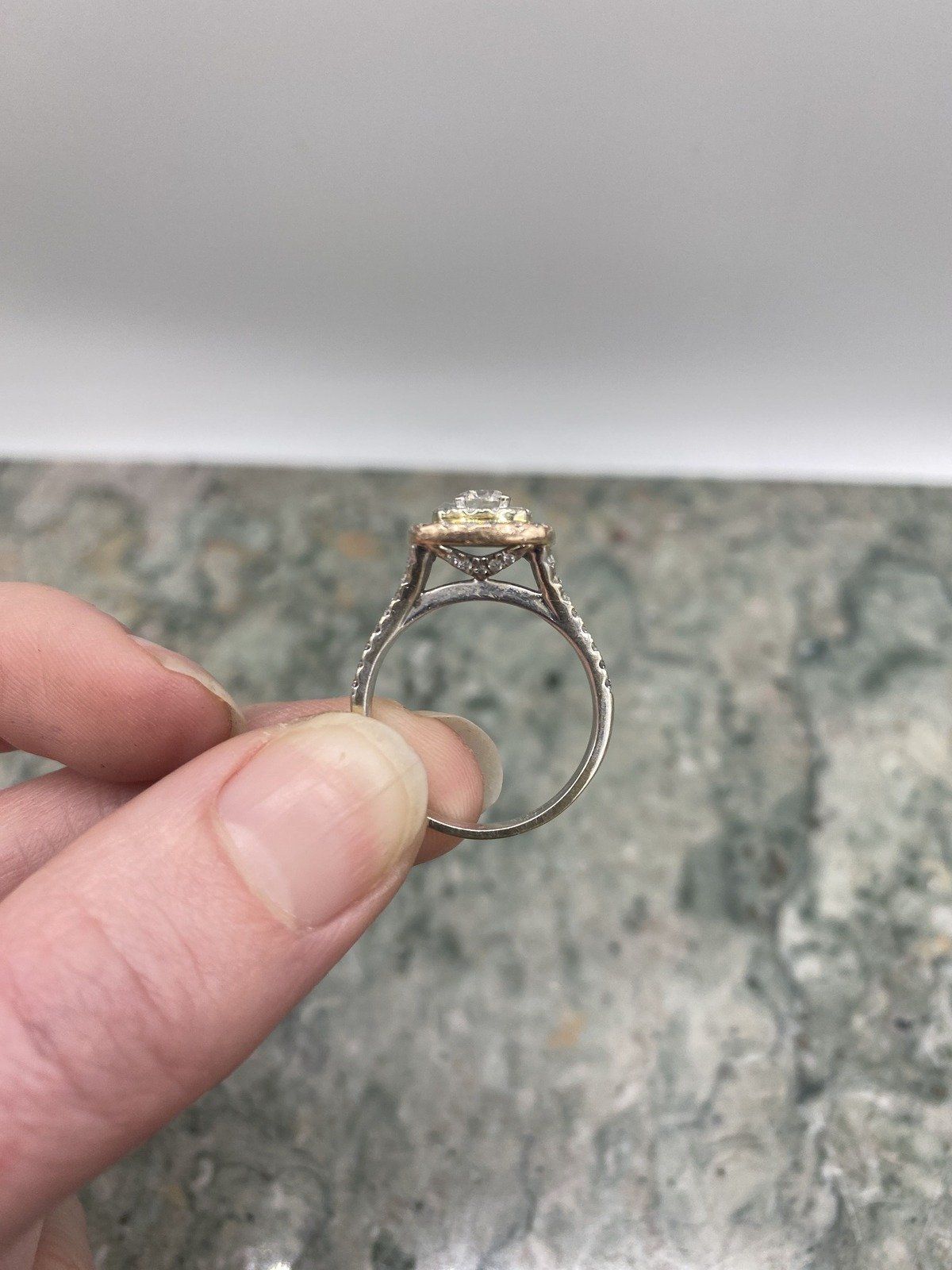 14k Trio + White Gold Primary .25ct Center Diamond Halo Engagement Ring 4
