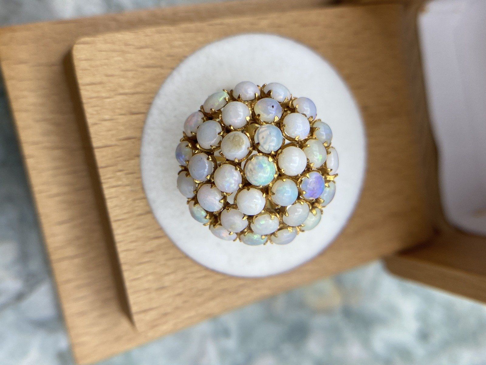 Antique 91.6k/90% Gold Purity Genuine Australian Opal Pave Bombe Ring #2777 3