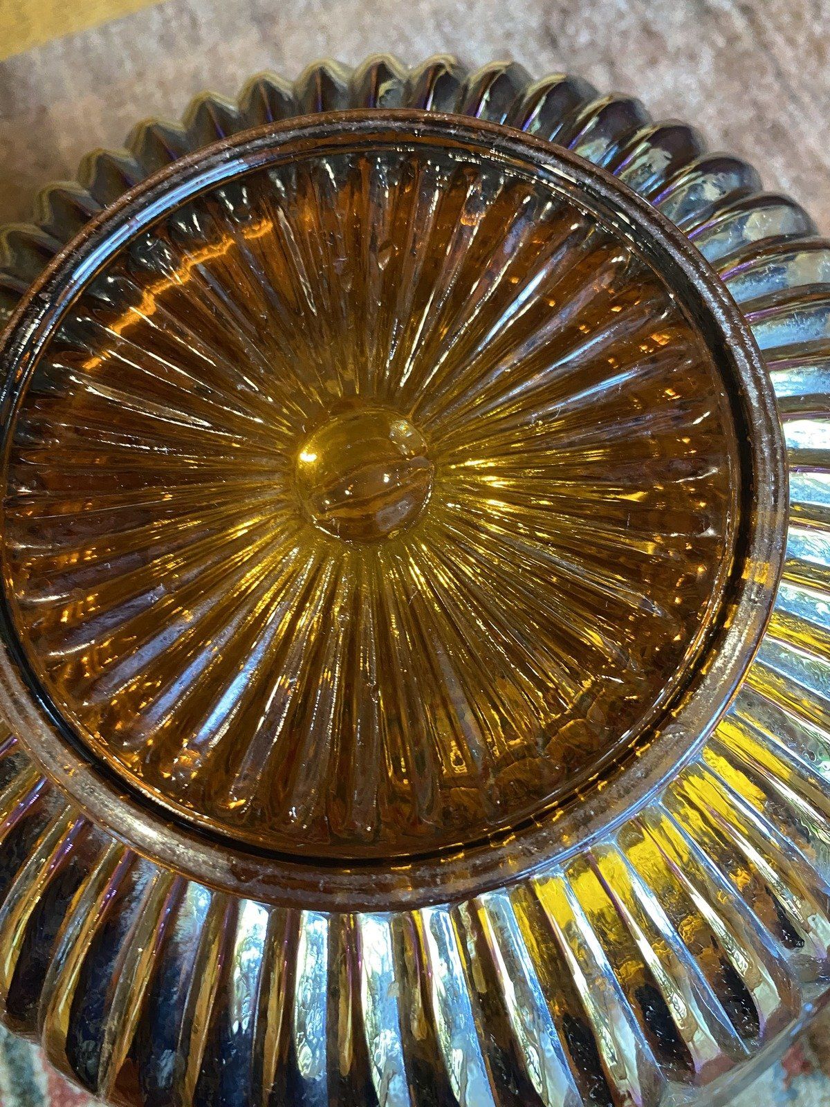 Indiana Carnival Glass Marigold Orange Carnival Glass Punch Bowl + 6 Cups 10