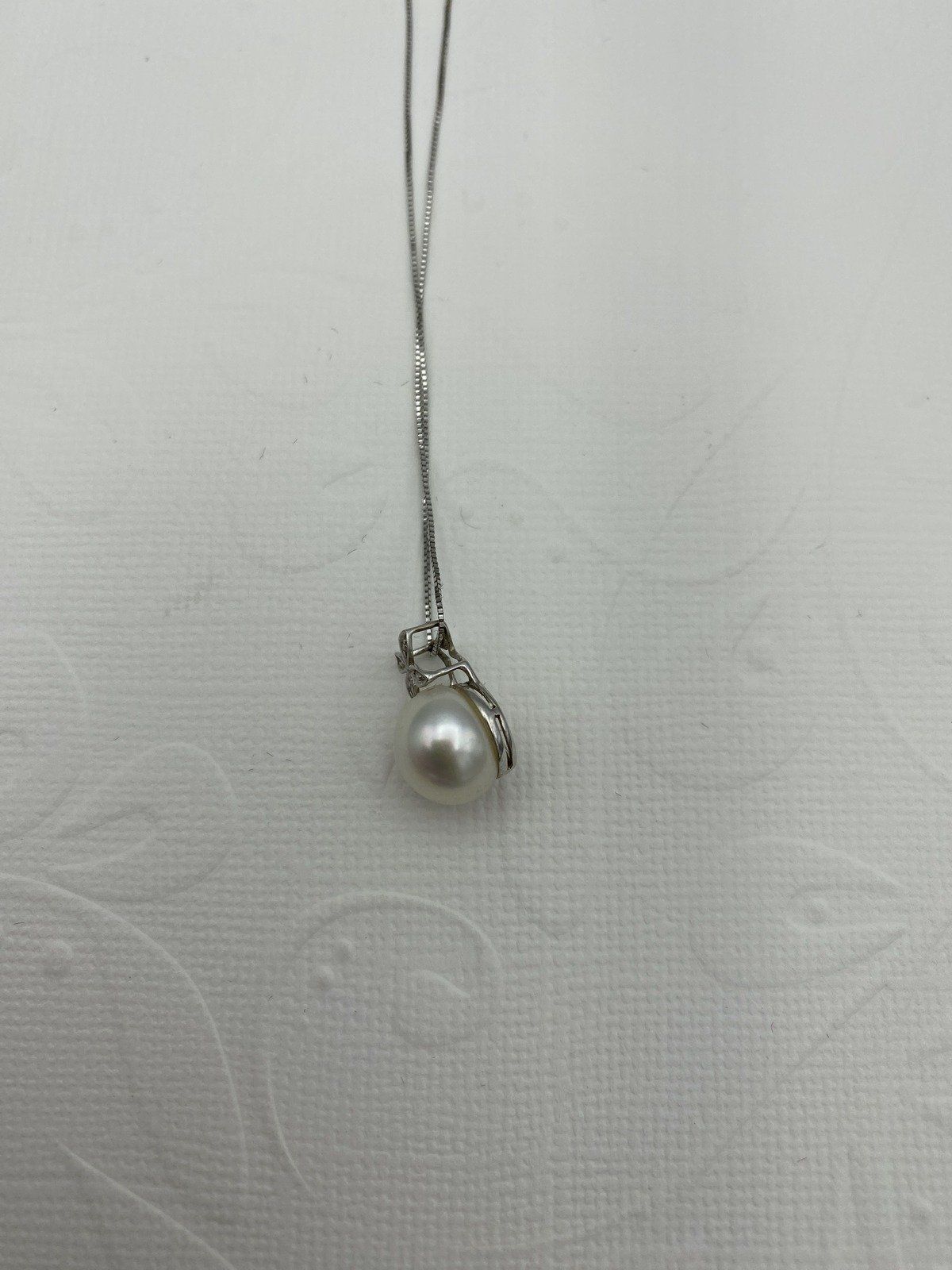 Vintage 14k White Gold Diamond Bail Cultured Pearl 18L Drop Necklace #2212 4