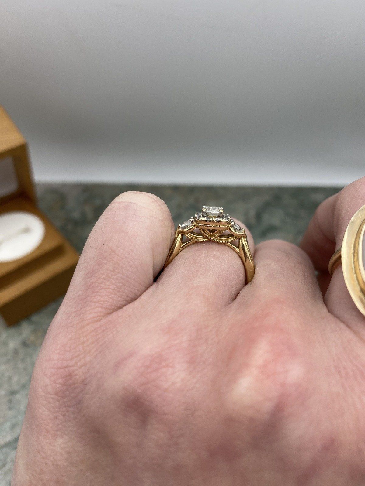 14k Gold .50ct Center Diamond Bridal Ring with Milgrain Details + Flared Shoulders 6