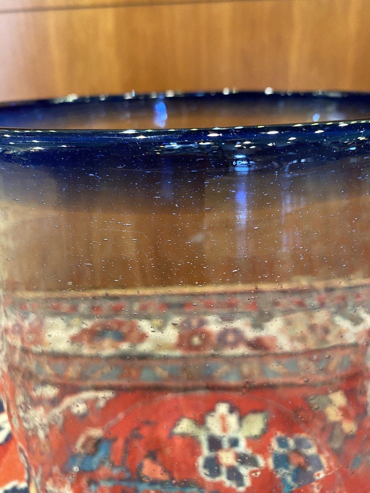 Aqua Glass Blown Candle Votive Centerpiece w Blue Rim 4