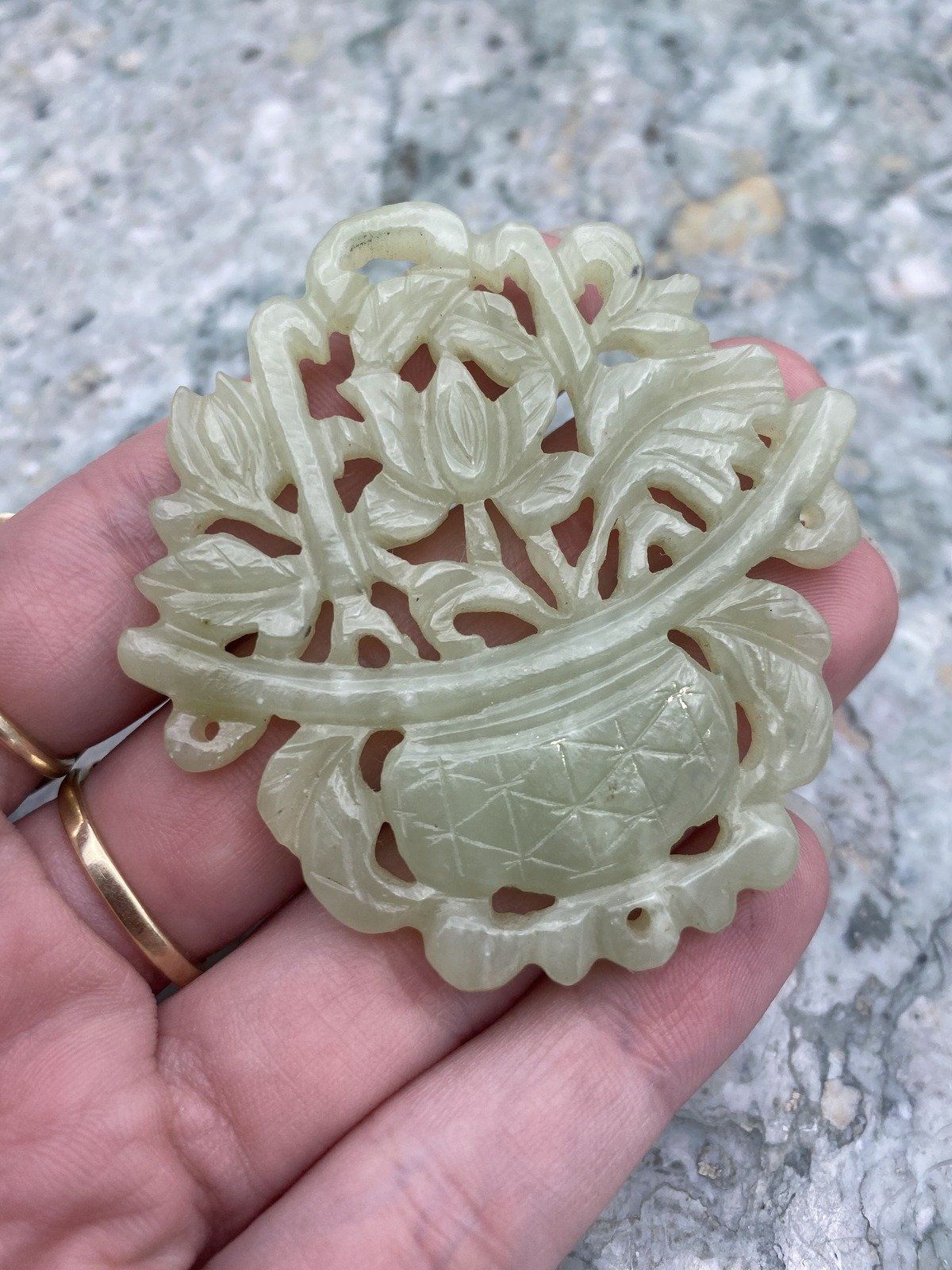 Hand Carved Natural Chinese Jade Fish Bowl Planter Lotus Amulet 2