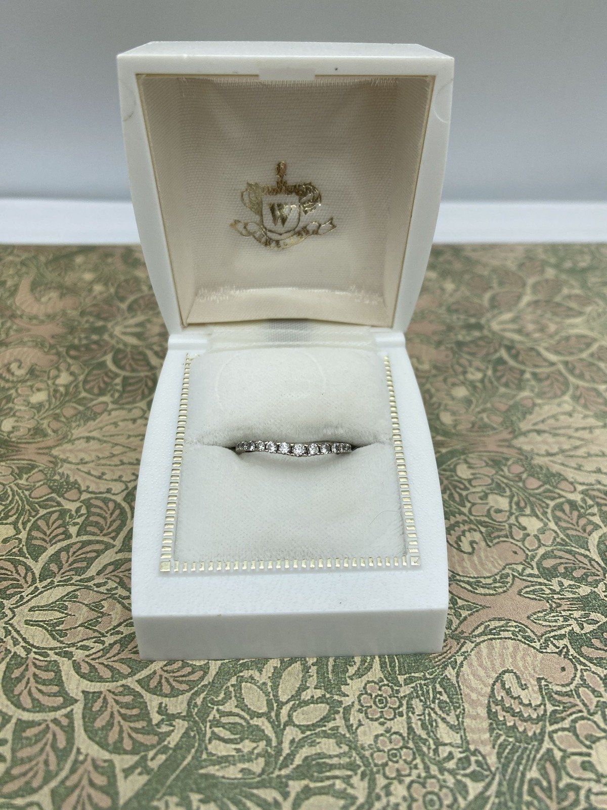 14k White Gold Pave Set Diamond Engagement Ring Guard Band 5